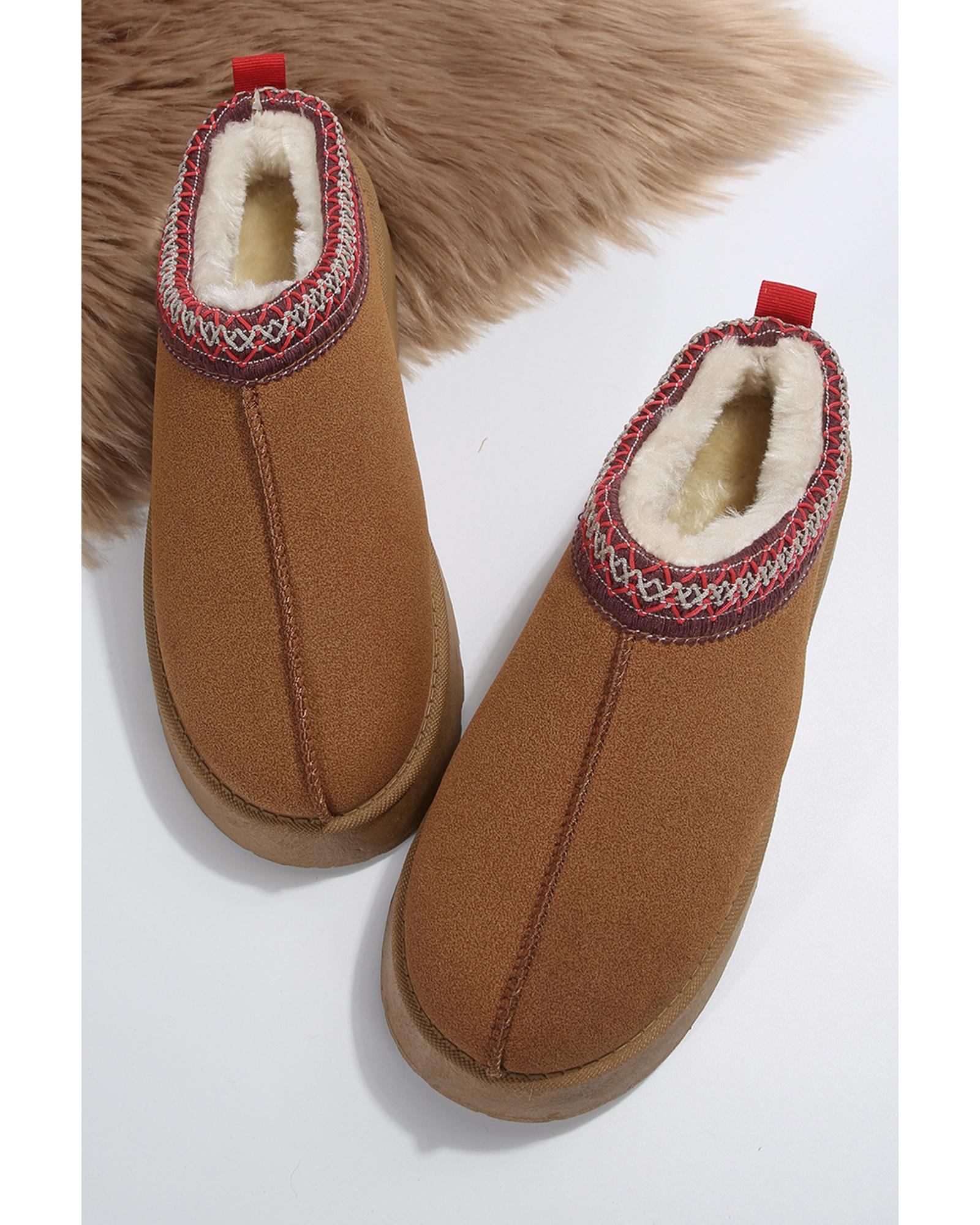 Chestnut Suede Contrast Print Round Toe Plush Lined Flats - 40 EU 3