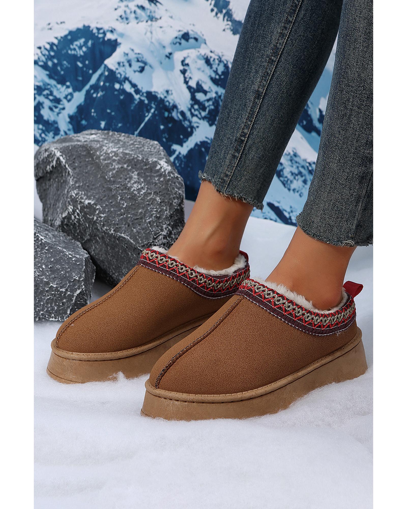 Chestnut Suede Contrast Print Round Toe Plush Lined Flats - 40 EU 4