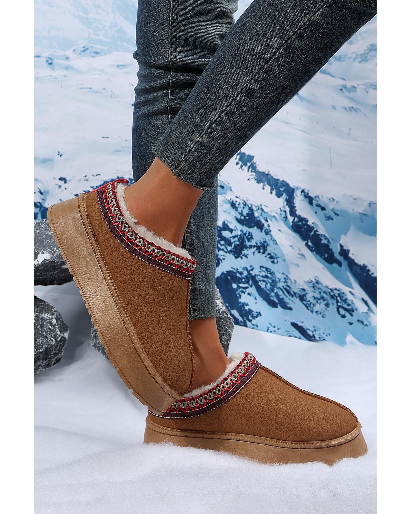 Chestnut Suede Contrast Print Round Toe Plush Lined Flats - 40 EU 5