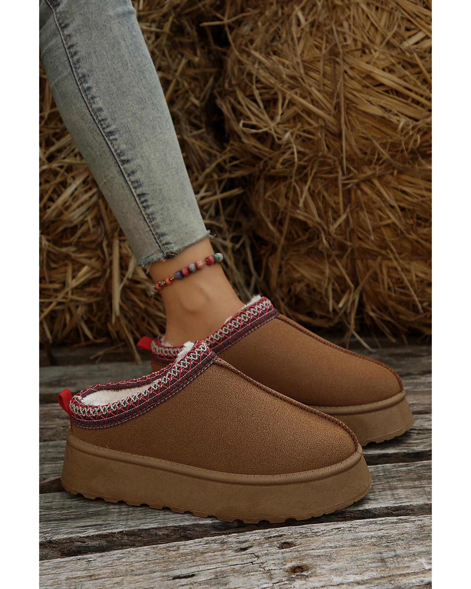 Chestnut Suede Contrast Print Round Toe Plush Lined Flats - 40 EU 7