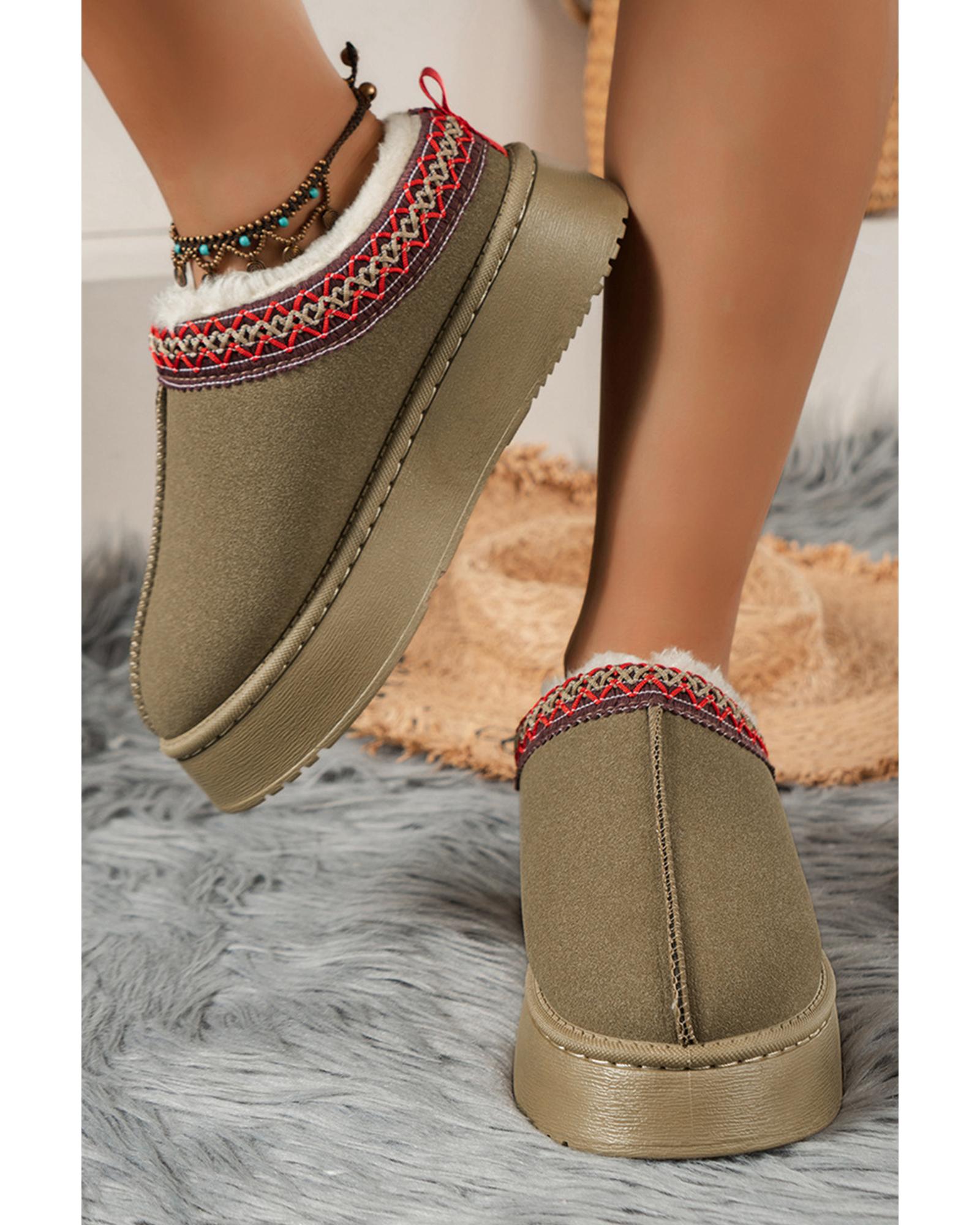 Sage Green Suede Contrast Print Round Toe Plush Lined Flats - 38 EU