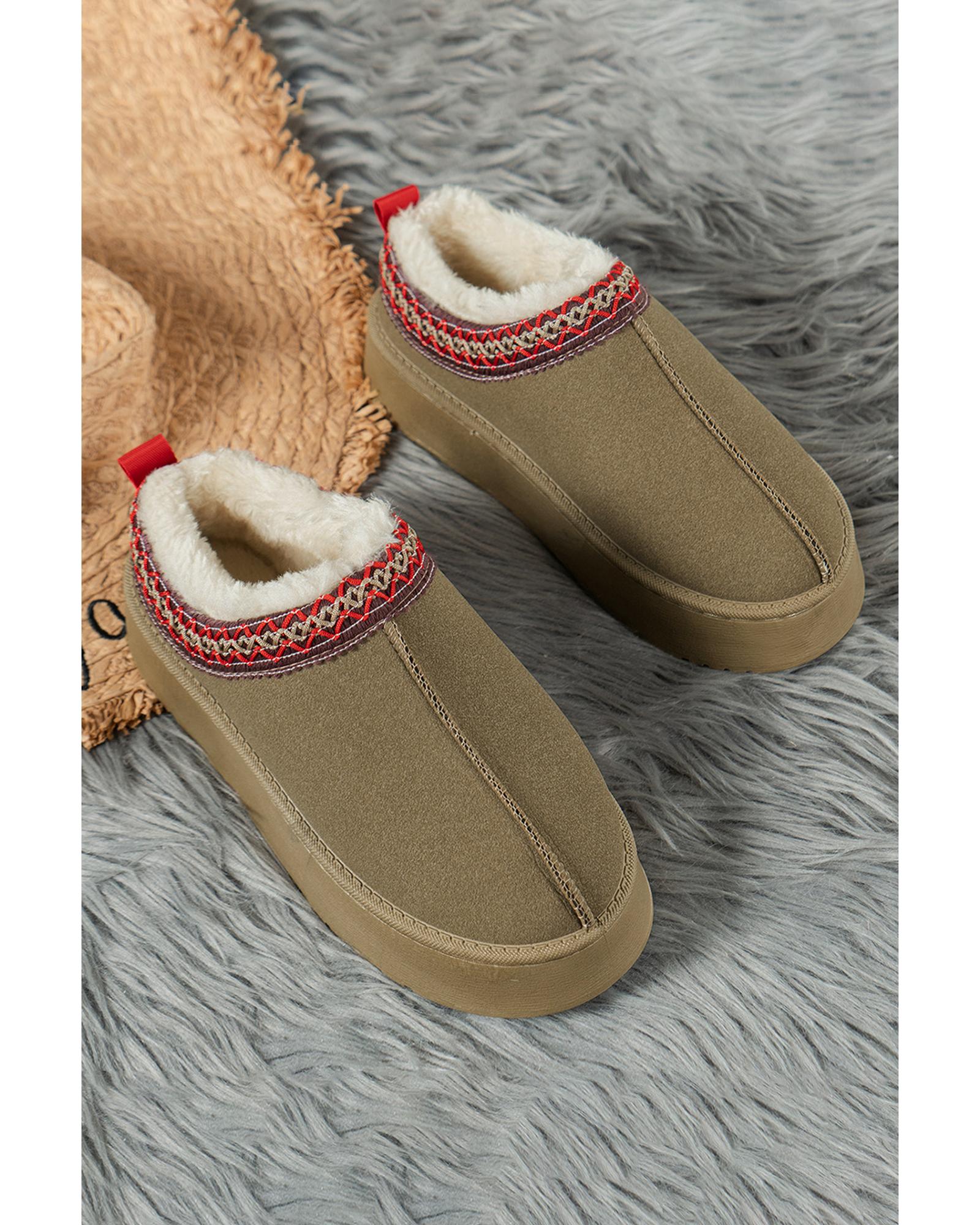 Sage Green Suede Contrast Print Round Toe Plush Lined Flats - 40 EU