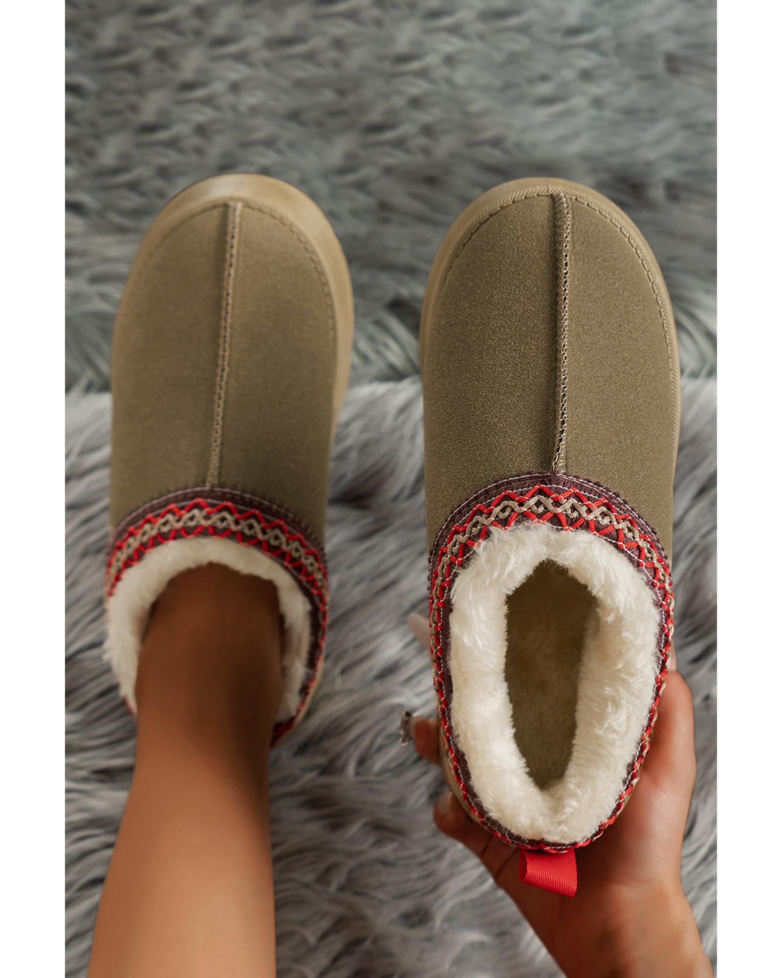 Sage Green Suede Contrast Print Round Toe Plush Lined Flats - 41 EU 8
