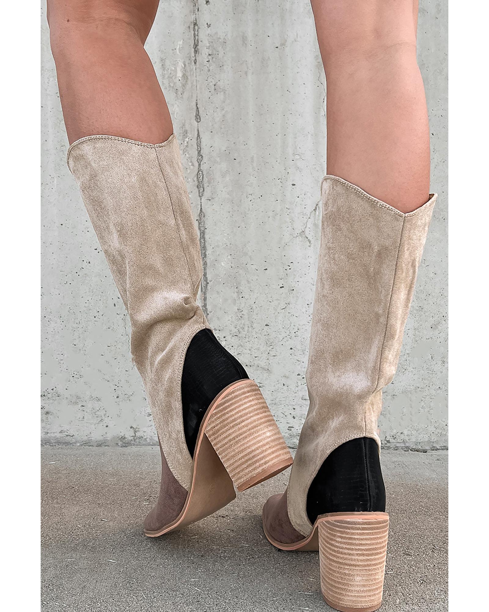 Coffee Suede Calf Length Chunky Heel Boots - 38 EU 4