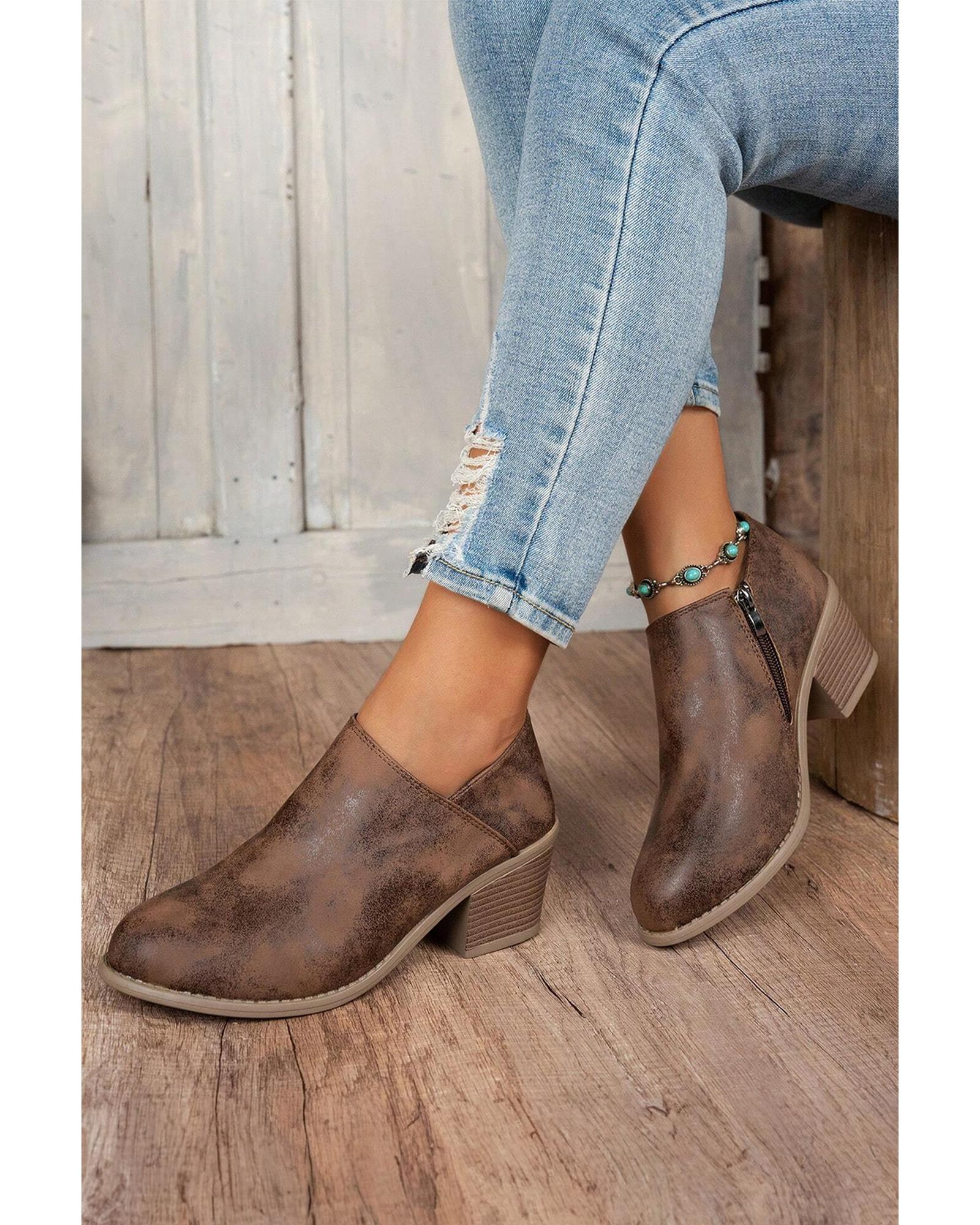 Coffee Tulip Opening Suede Ankle Boots - 38 EU 4