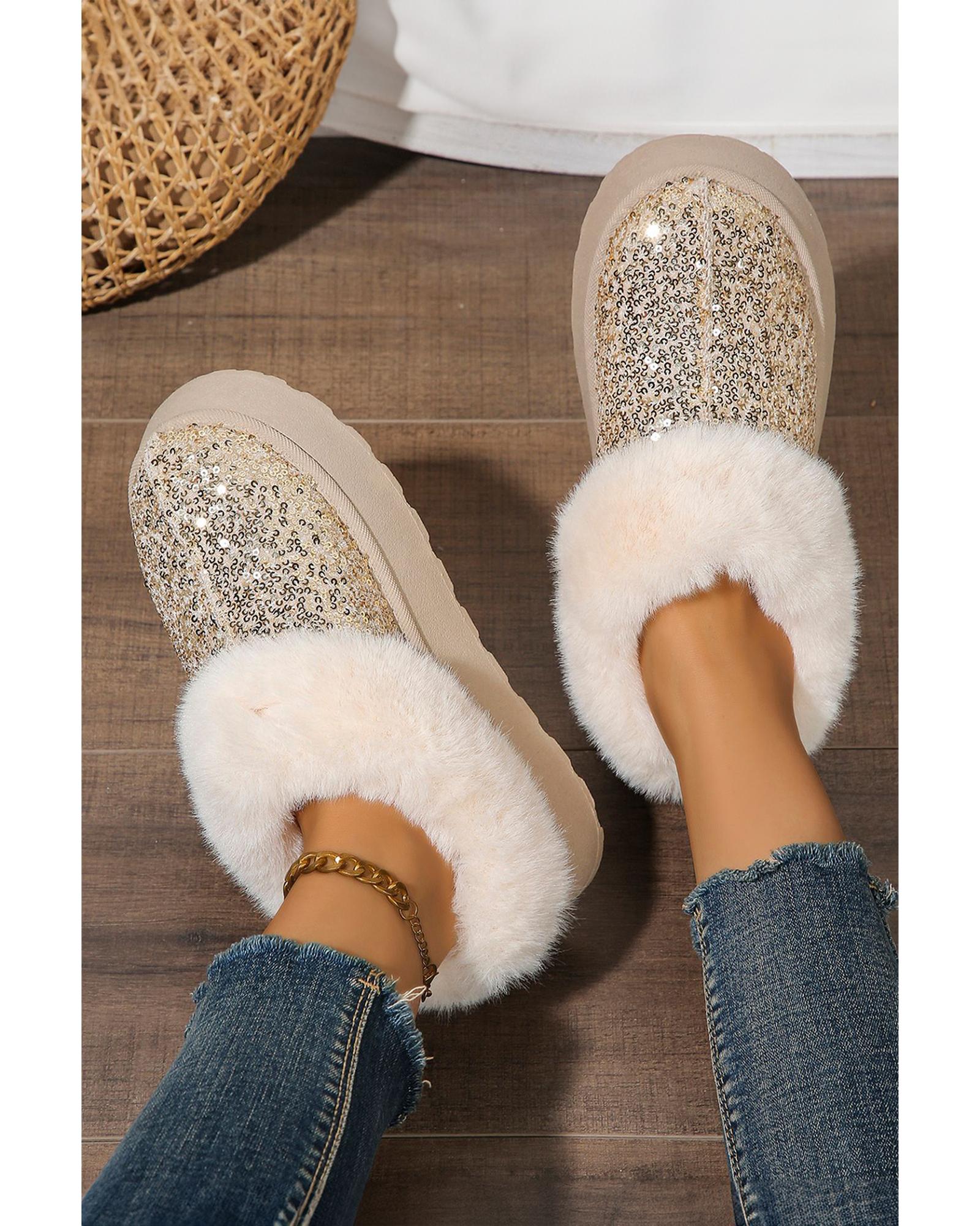 Gold Sequin Plush Lined Thick Sole Snow Boots - 37 EU 4