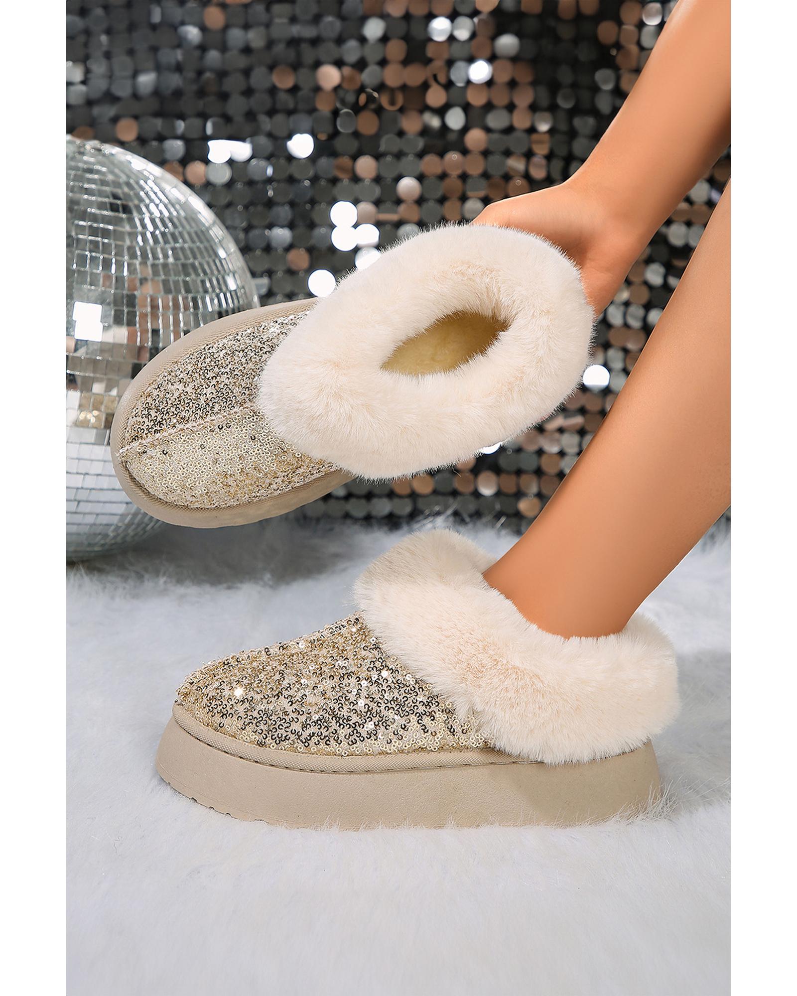 Gold Sequin Plush Lined Thick Sole Snow Boots - 37 EU 5
