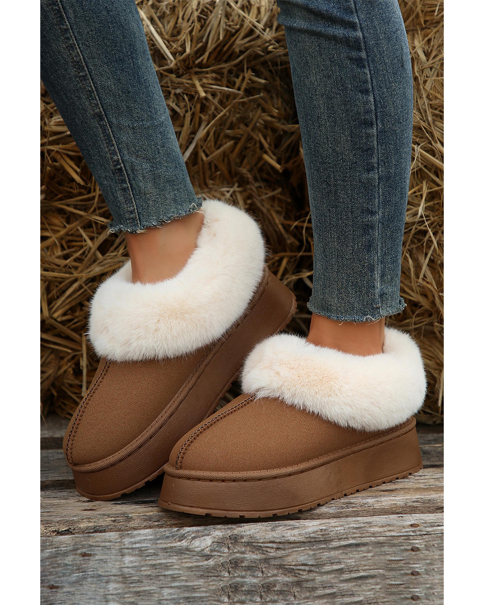 Chestnut Plush Suede Trim Thick Sole Flat Snow Boots - 40 EU 3