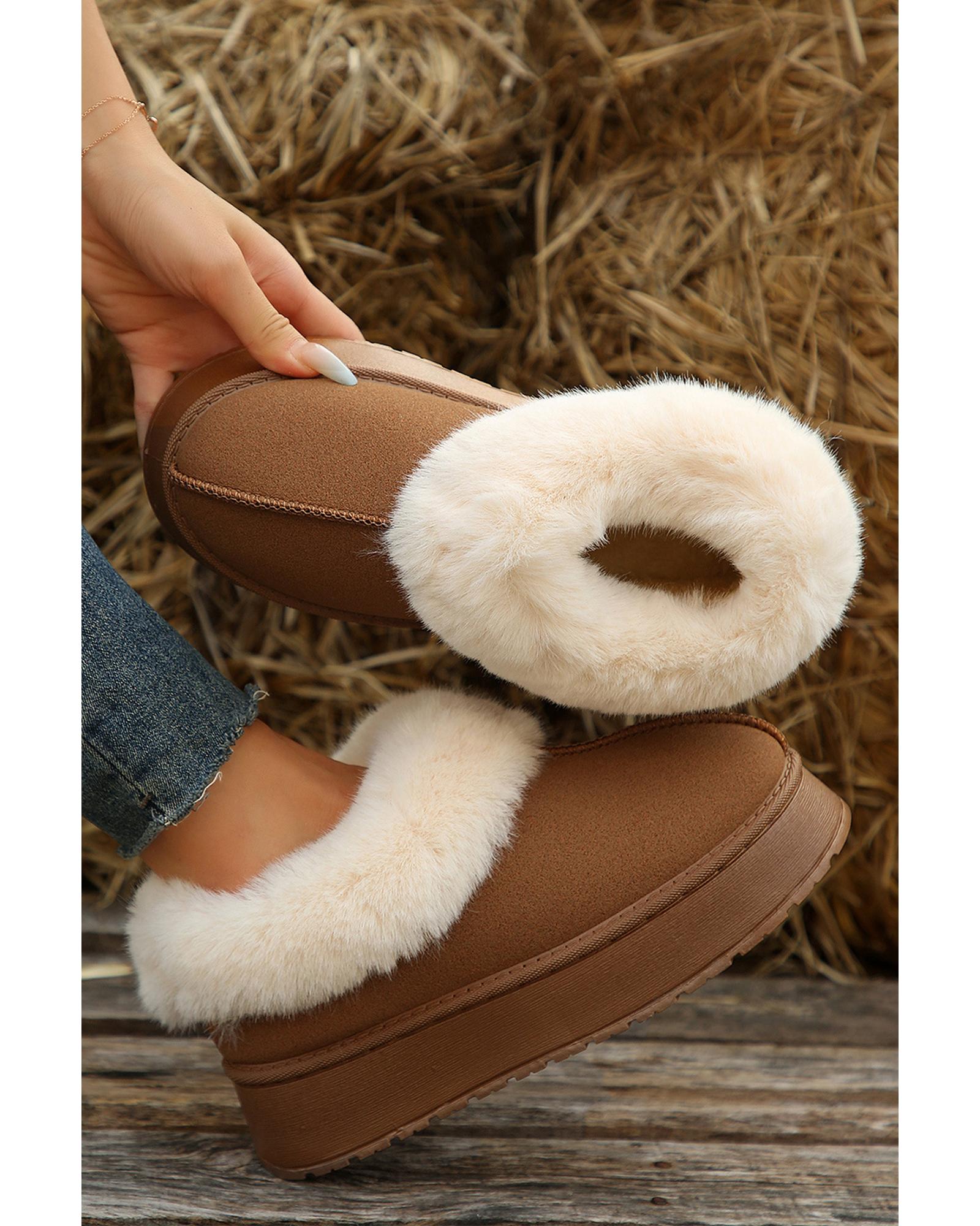 Chestnut Plush Suede Trim Thick Sole Flat Snow Boots - 40 EU 4