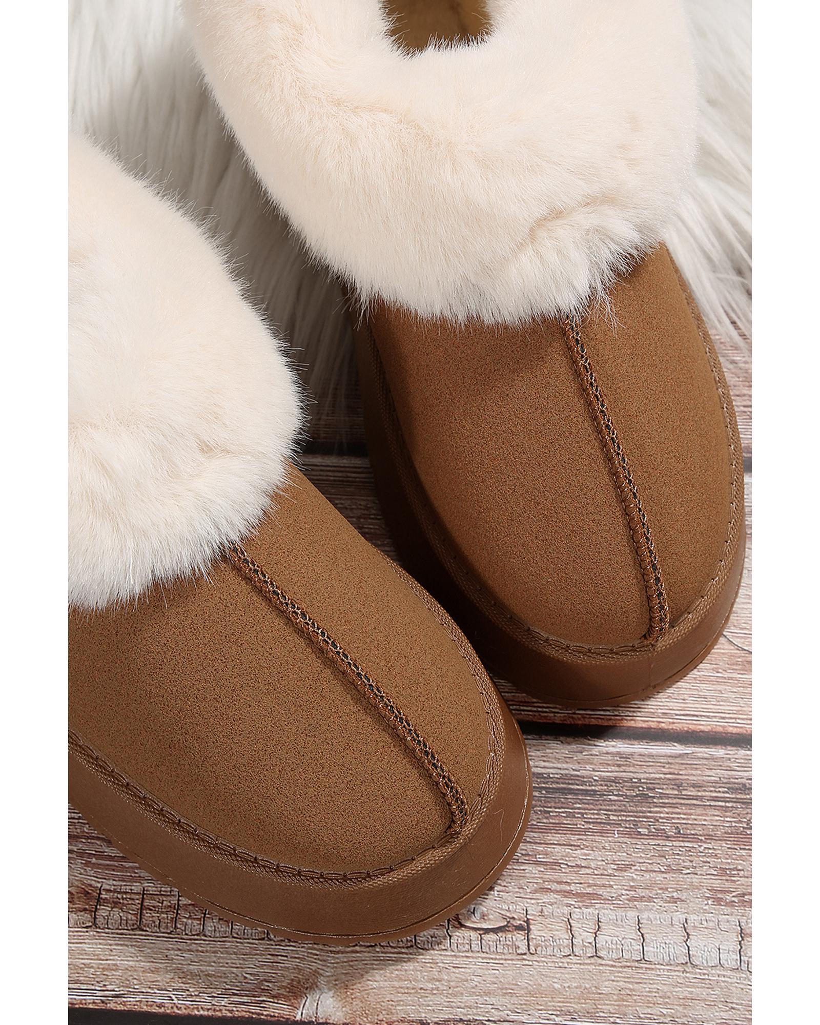 Chestnut Plush Suede Trim Thick Sole Flat Snow Boots - 40 EU 5