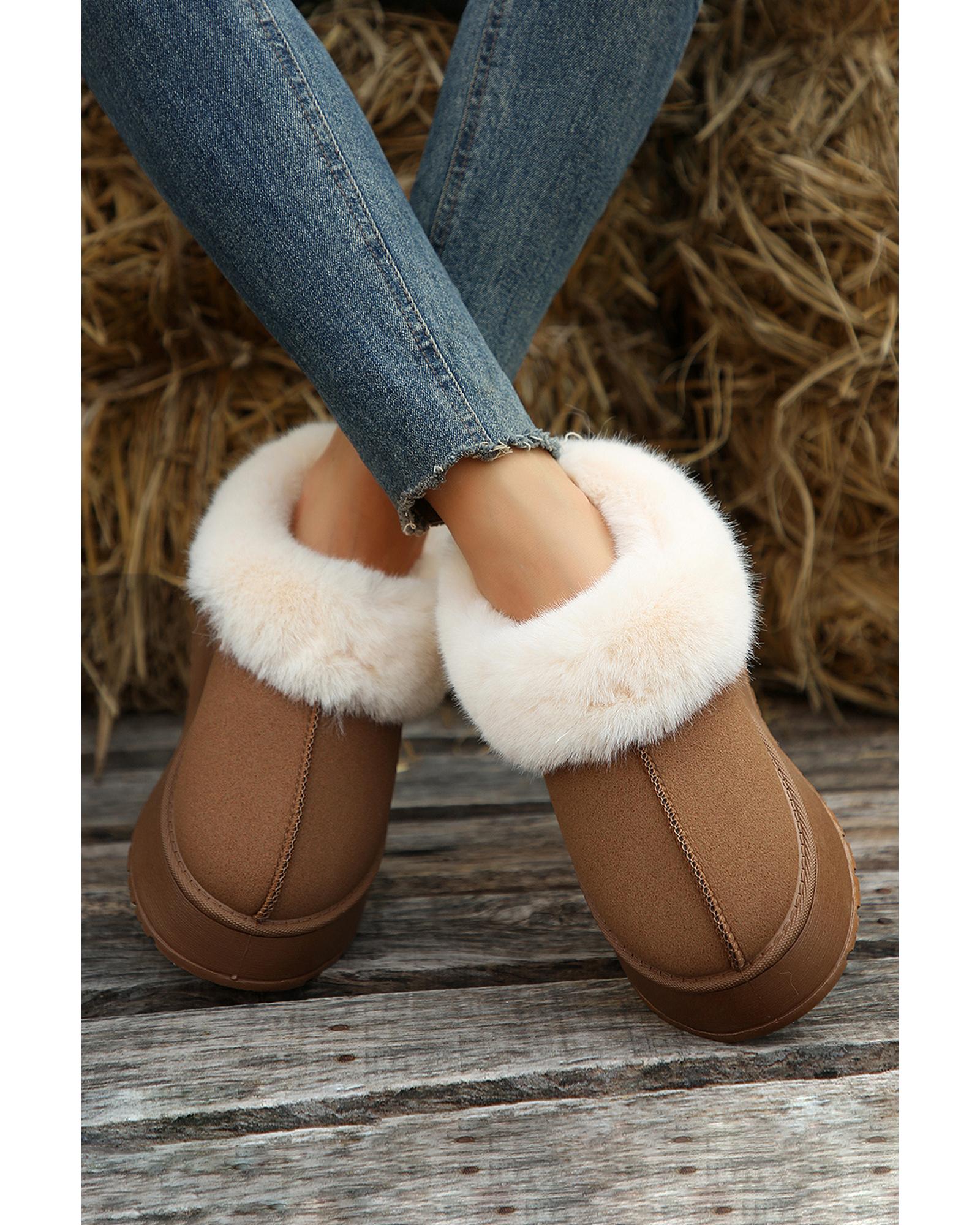 Chestnut Plush Suede Trim Thick Sole Flat Snow Boots - 41 EU