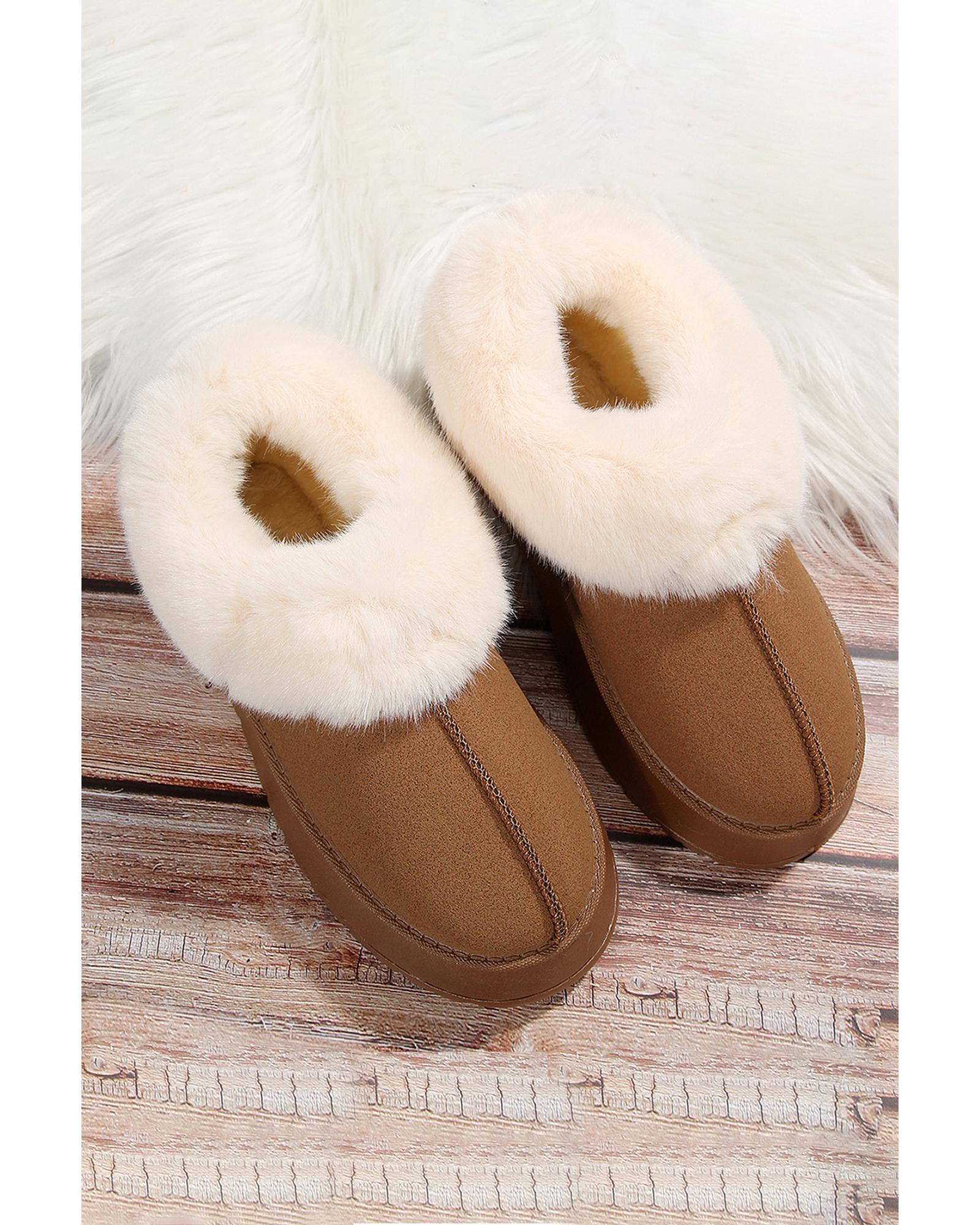 Chestnut Plush Suede Trim Thick Sole Flat Snow Boots - 41 EU 5