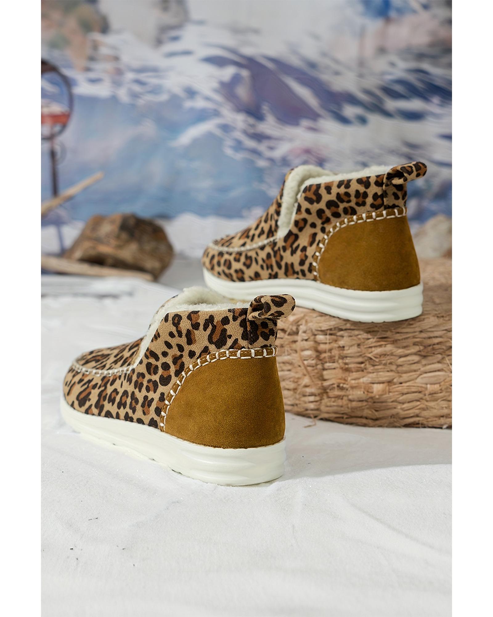 Brown Leopard Print Ankle Patched Flat Winter Fur Boots - 37 EU 3