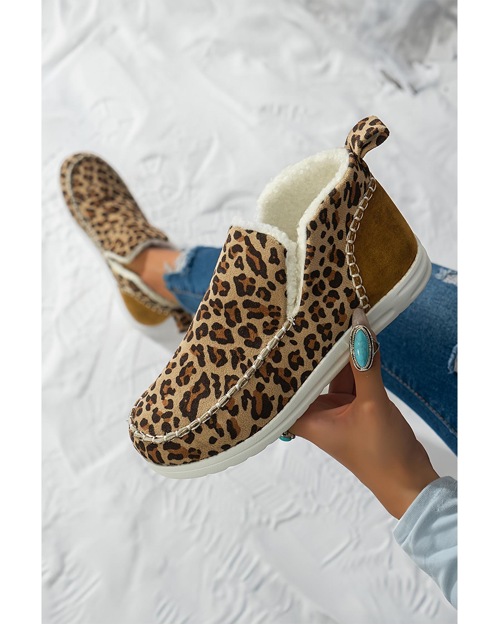 Brown Leopard Print Ankle Patched Flat Winter Fur Boots - 40 EU