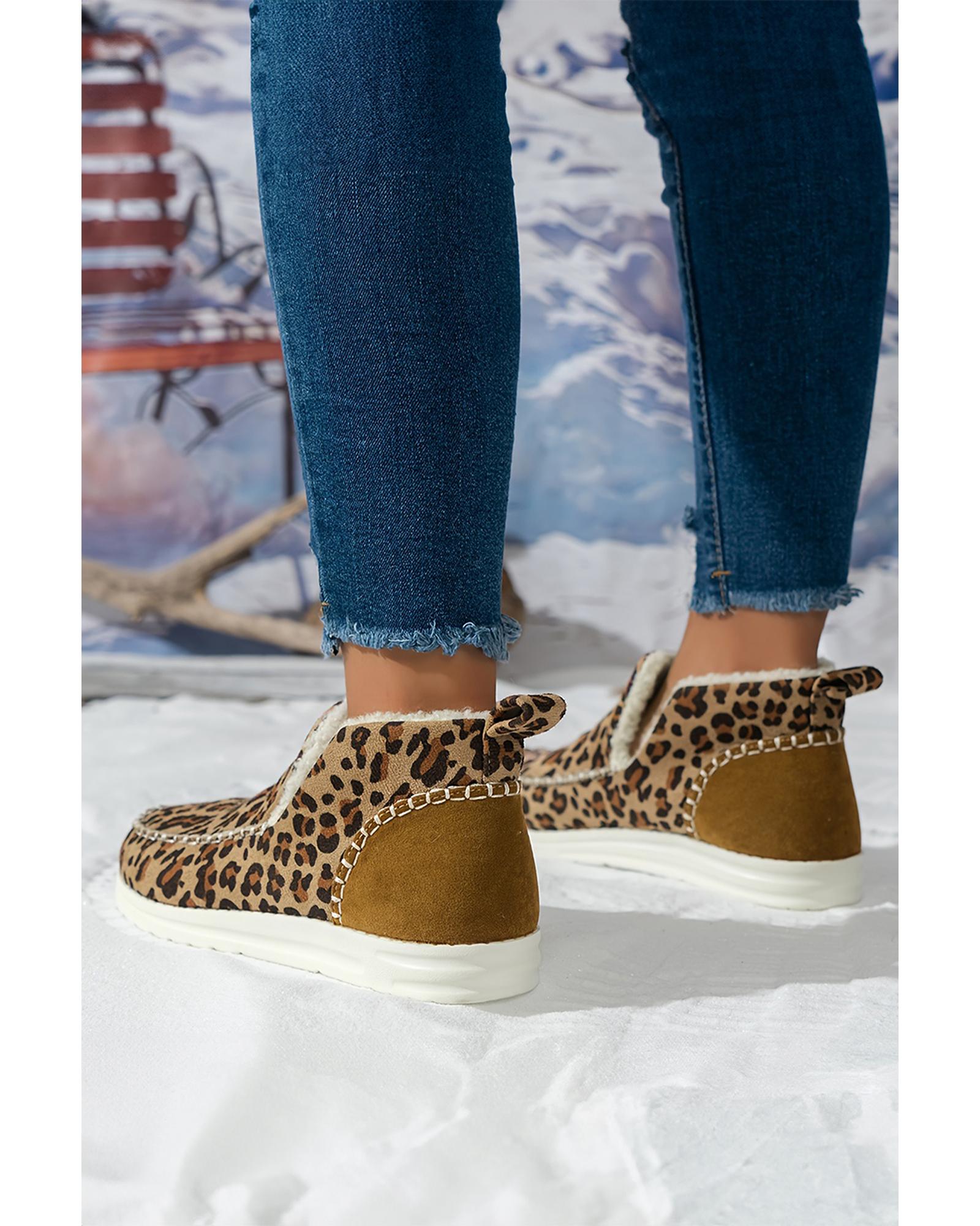 Brown Leopard Print Ankle Patched Flat Winter Fur Boots - 42 EU