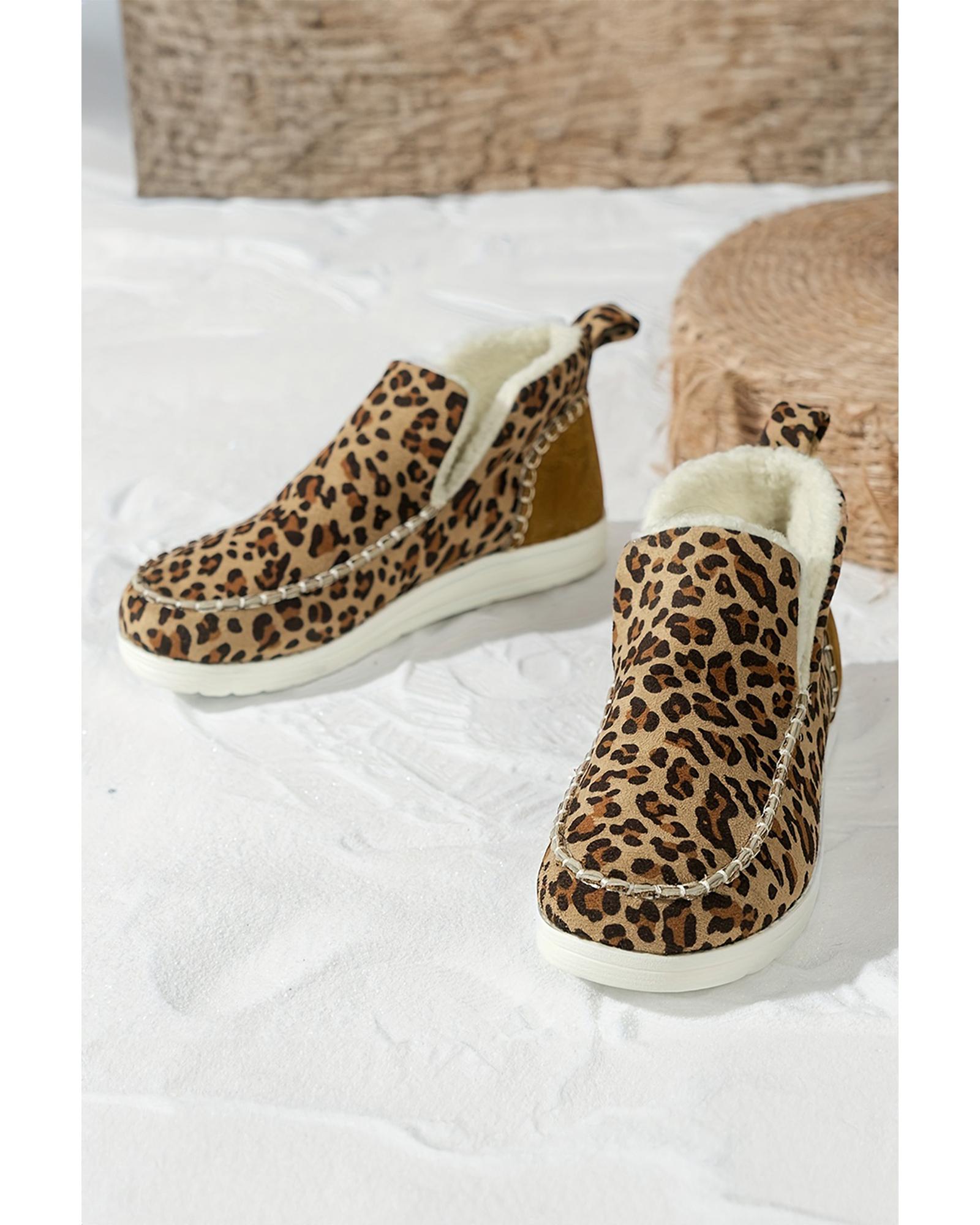Brown Leopard Print Ankle Patched Flat Winter Fur Boots - 43 EU 5