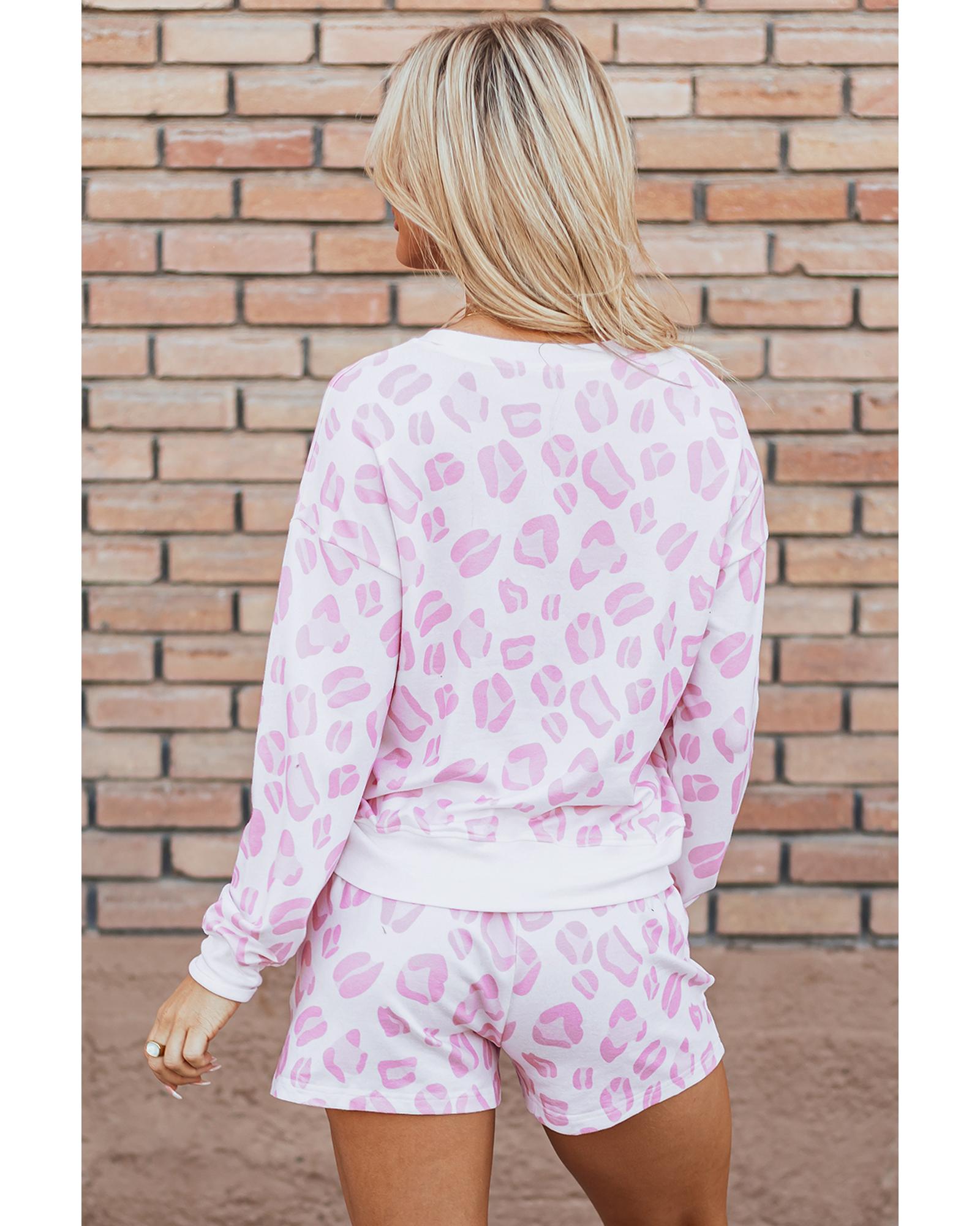 Pink Leopard Animal Print Pullover and Shorts Loungewear - M 3