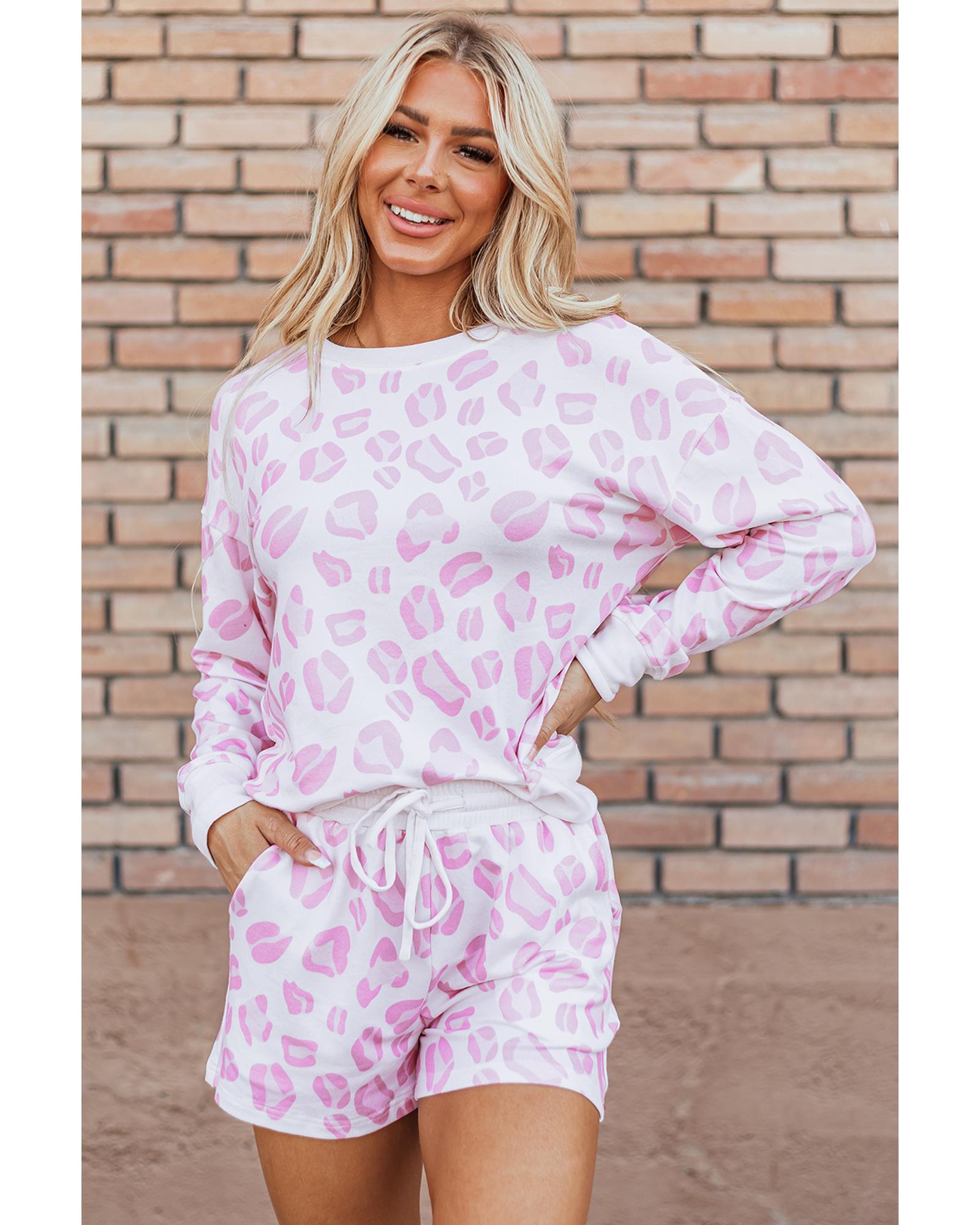 Pink Leopard Animal Print Pullover and Shorts Loungewear - S 4