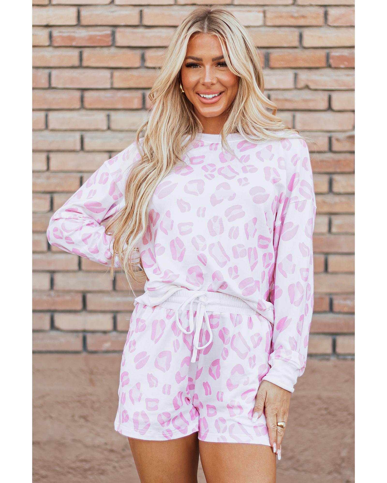 Pink Leopard Animal Print Pullover and Shorts Loungewear - S 7