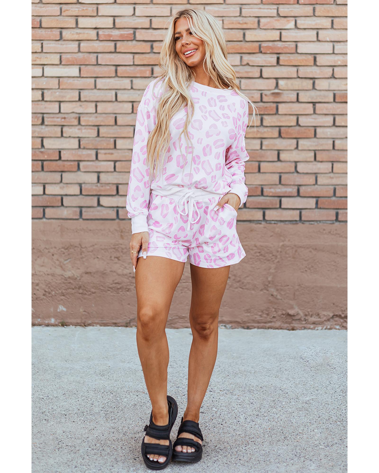 Pink Leopard Animal Print Pullover and Shorts Loungewear - S 8