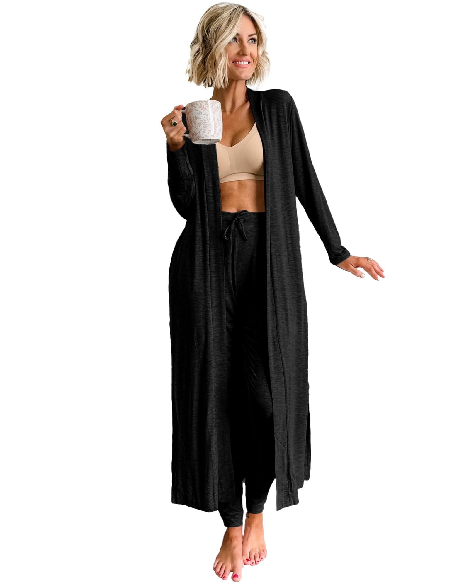 Black Split Long Cardigan and Skinny Pants Lounge Set - 2XL