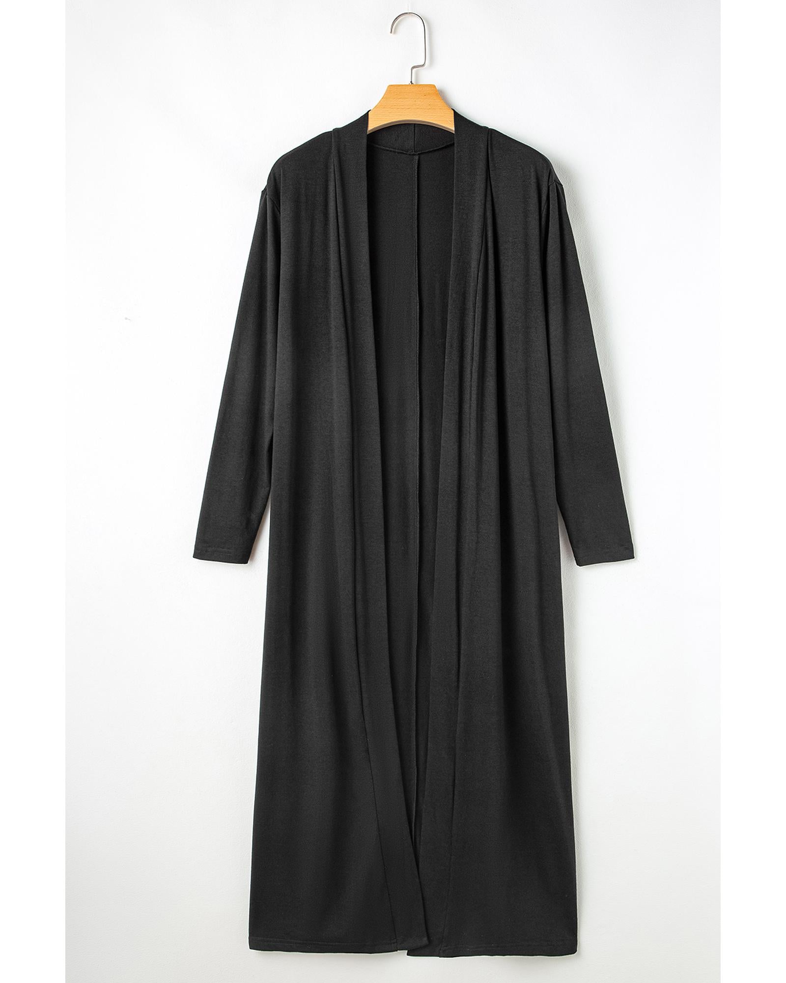 Black Split Long Cardigan and Skinny Pants Lounge Set - XL 5
