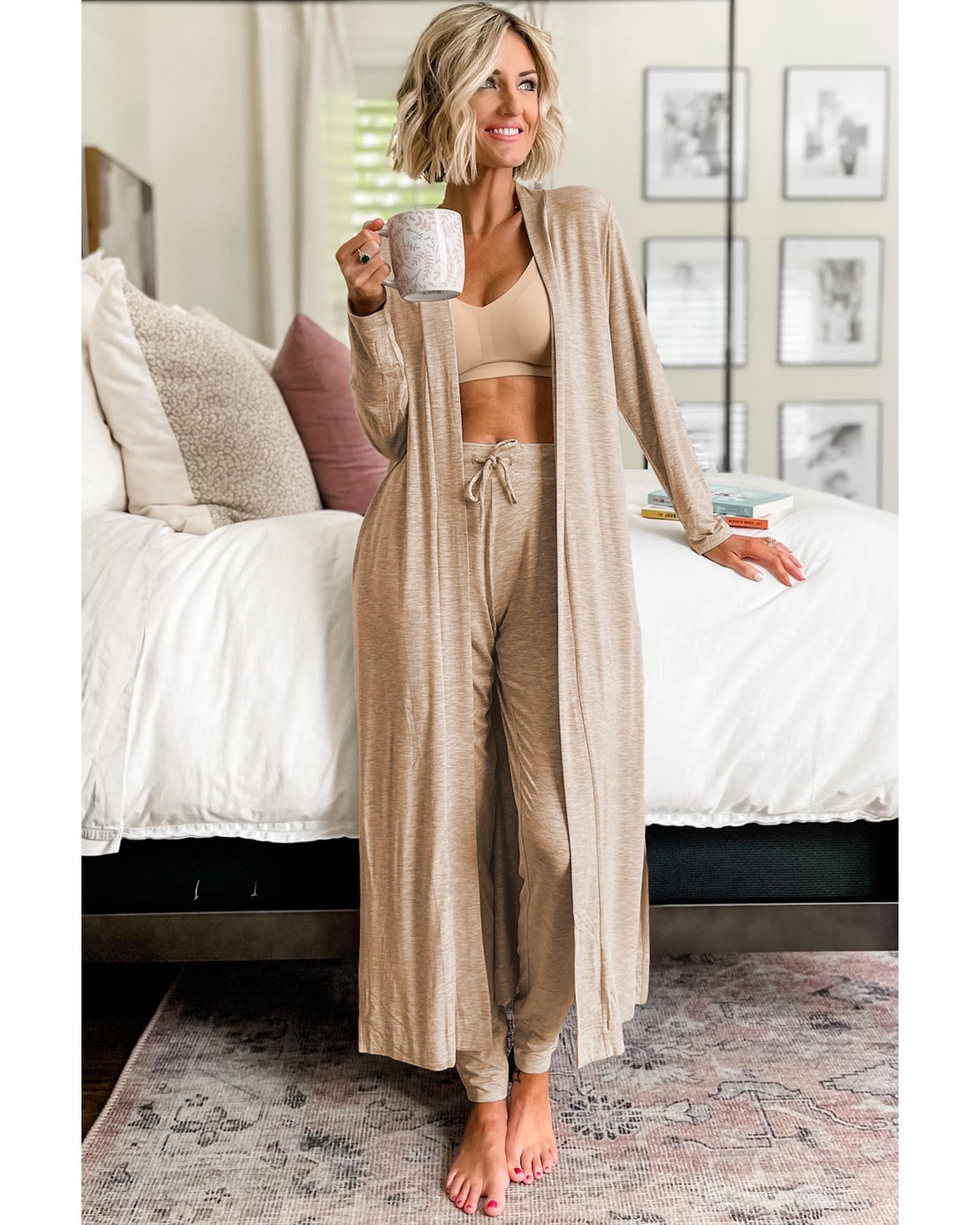 Parchment Split Long Cardigan and Skinny Pants Lounge Set - 2XL 4