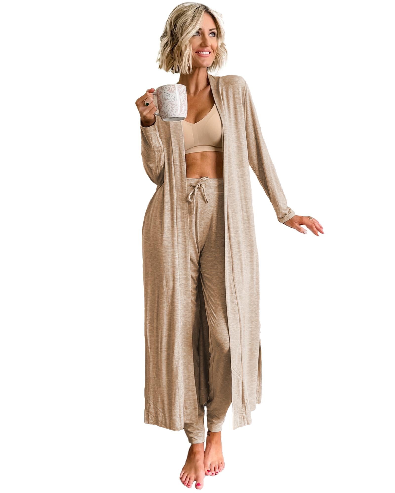 Parchment Split Long Cardigan and Skinny Pants Lounge Set - L 8