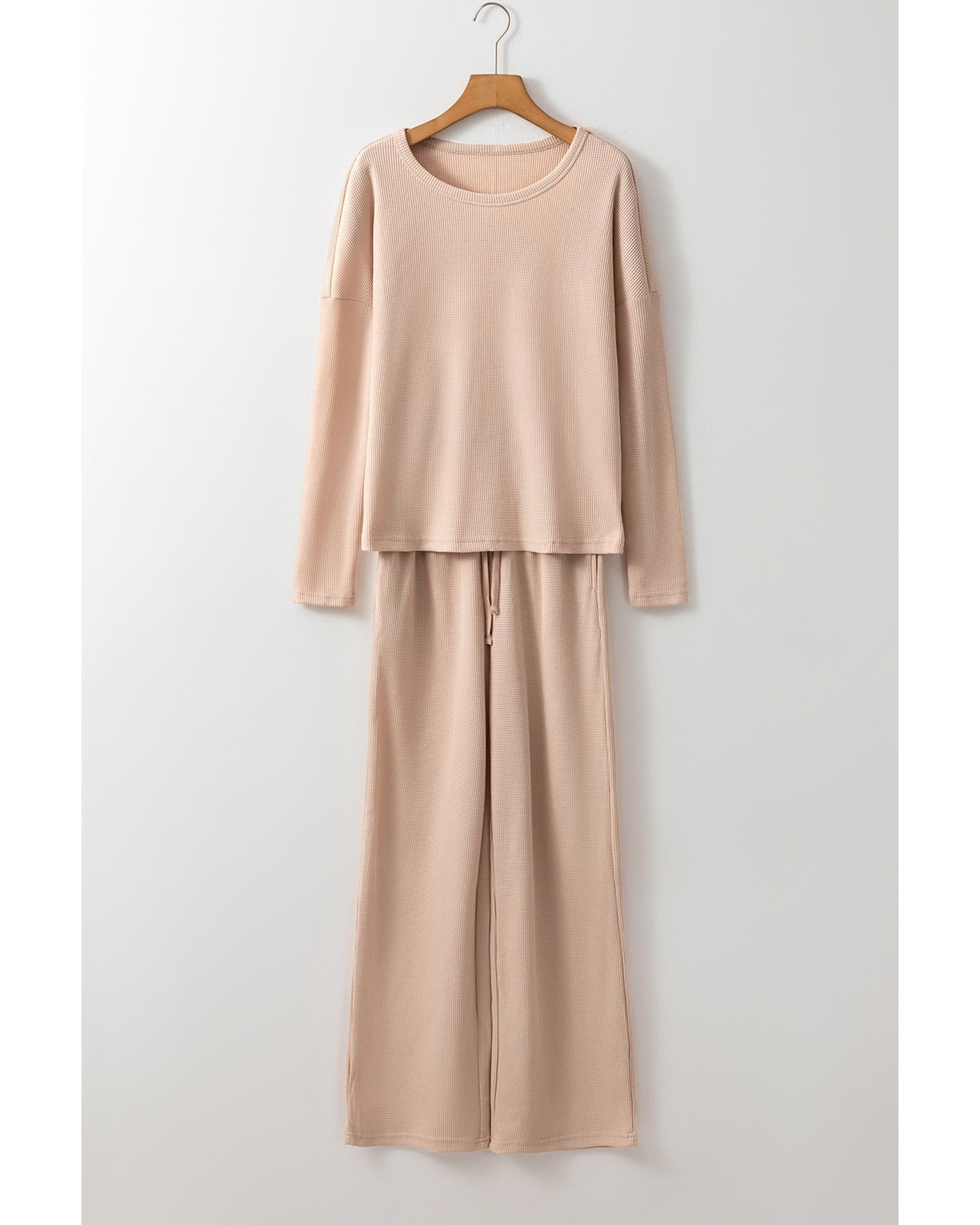 Parchment Textured Long Sleeve T Shirt and Pants Lounge Set - XL 3