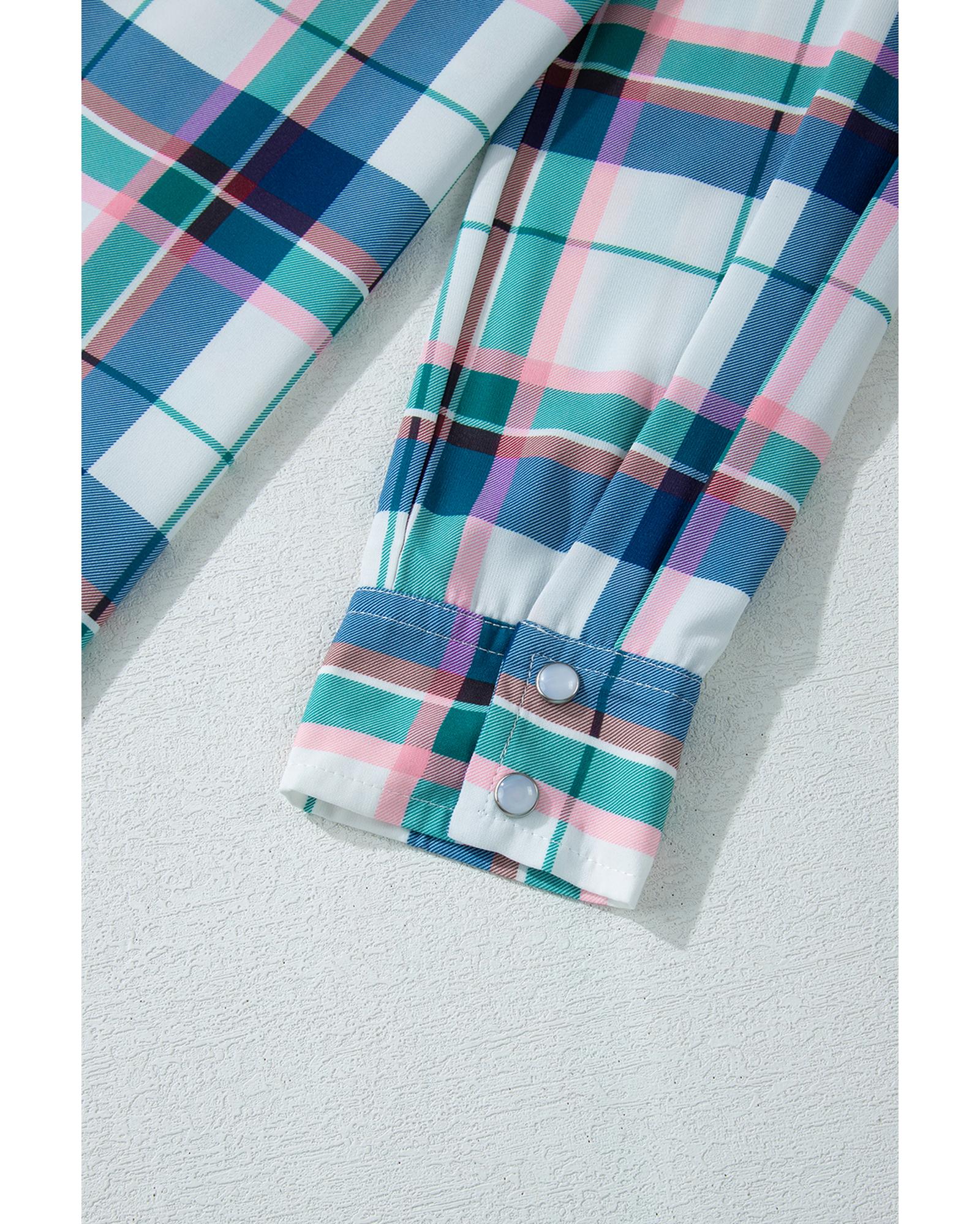 Blue Plaid Print Shirt and Shorts 2Pcs Lounge Set - M 7