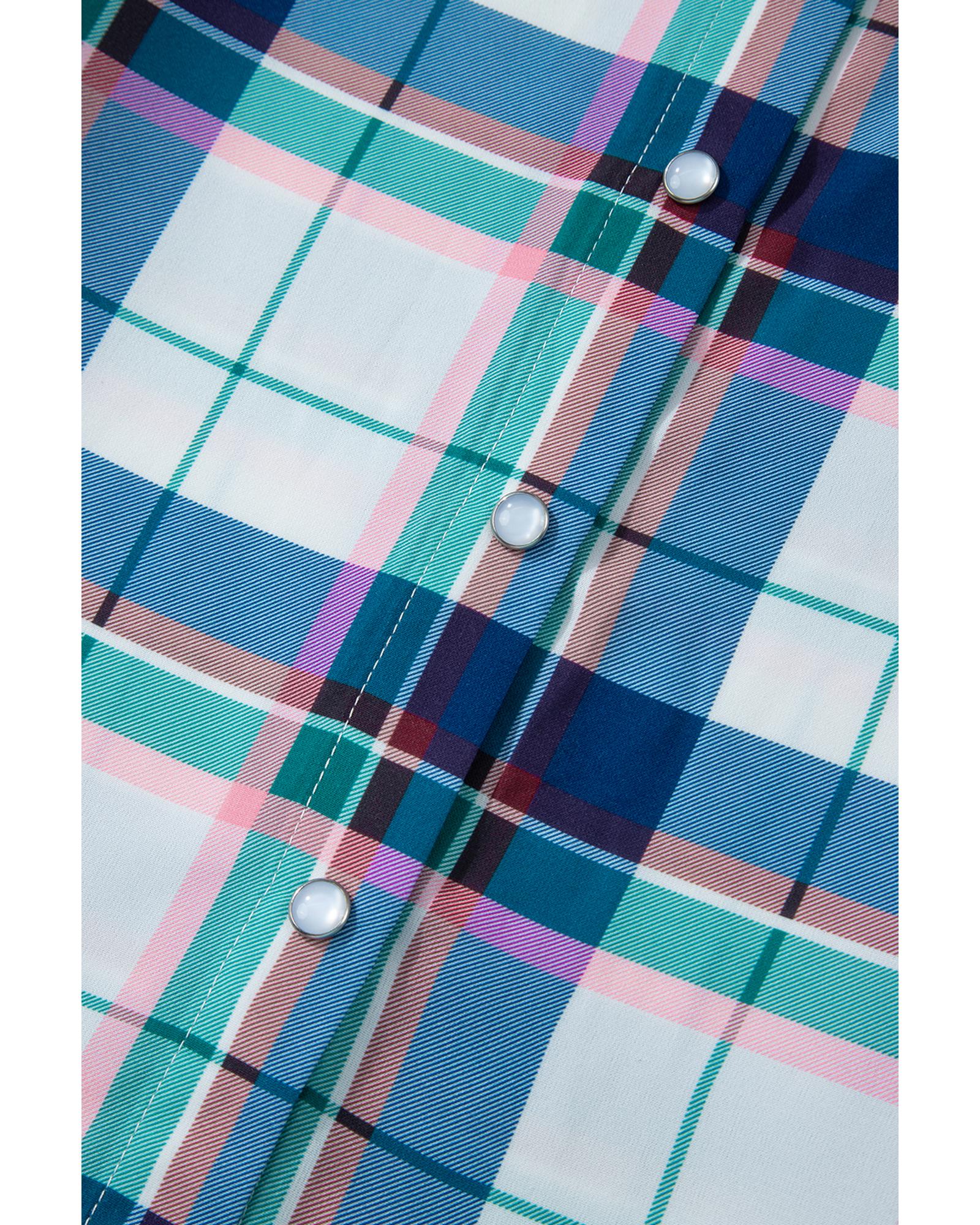 Blue Plaid Print Shirt and Shorts 2Pcs Lounge Set - M 8