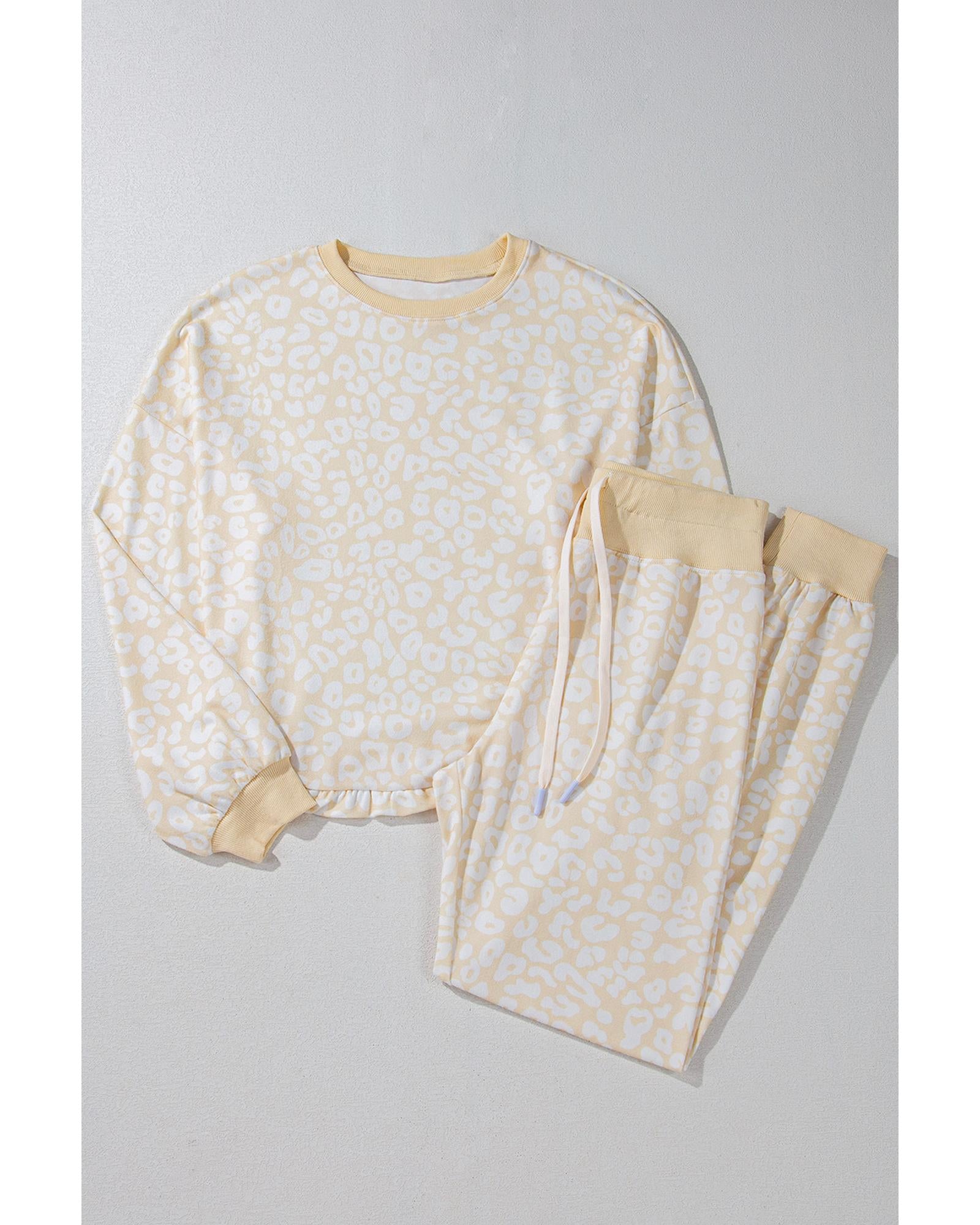 White Cheetah Print Two Piece Loose Fit Cozy Loungewear - L 4