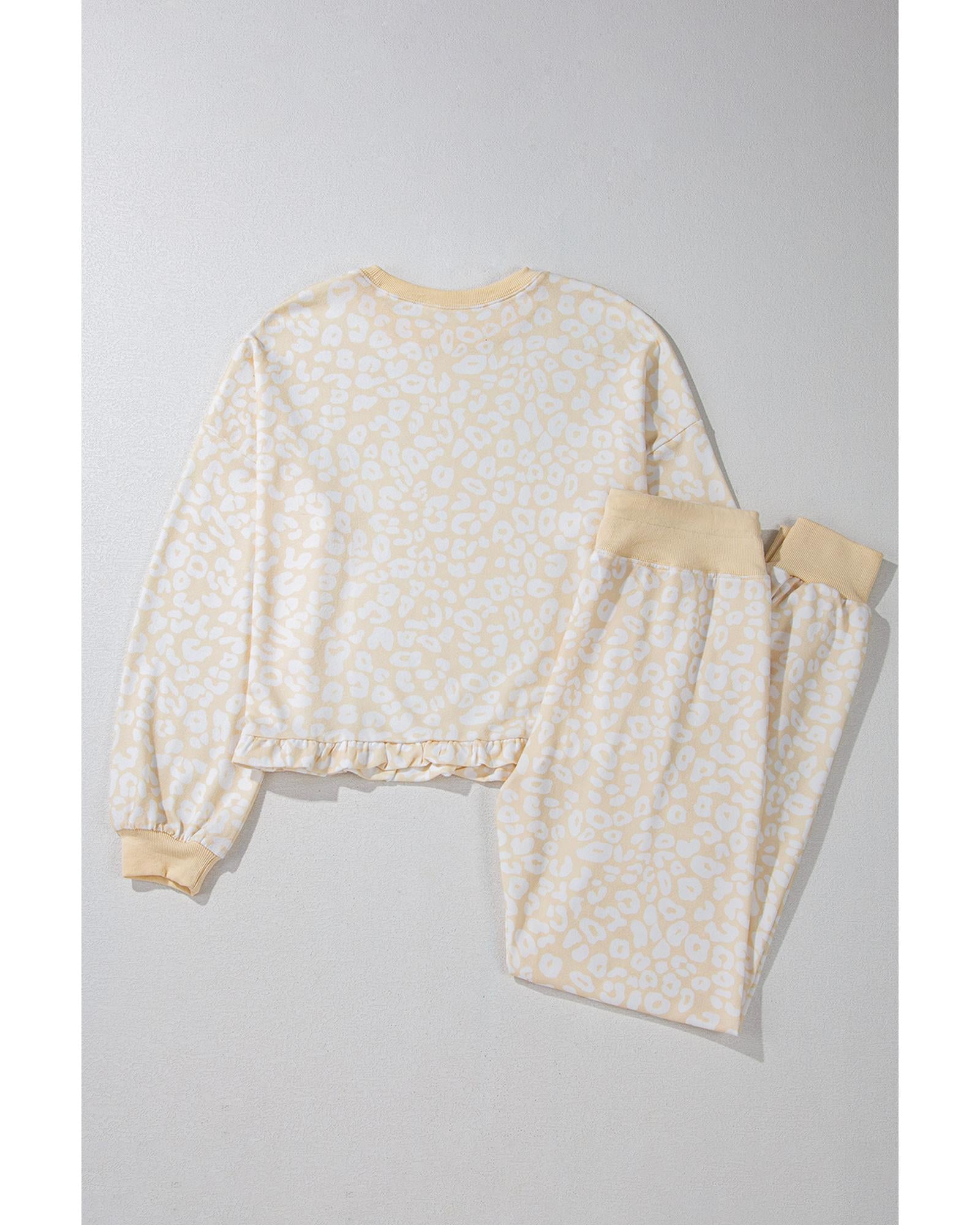White Cheetah Print Two Piece Loose Fit Cozy Loungewear - M 6