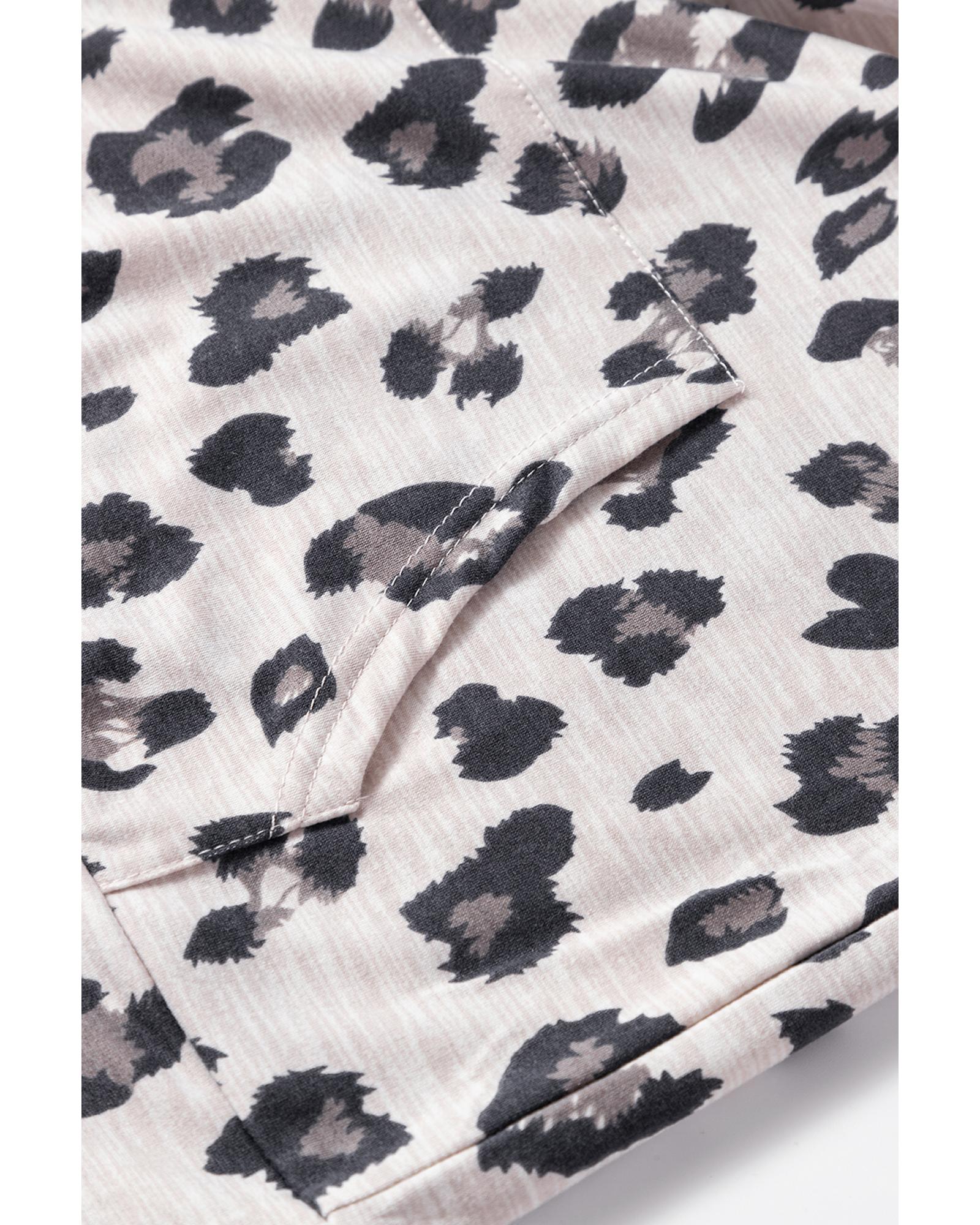 Khaki Leopard Print Drawstring Hoodie and Skinny Pants Lounge Set - XL 7
