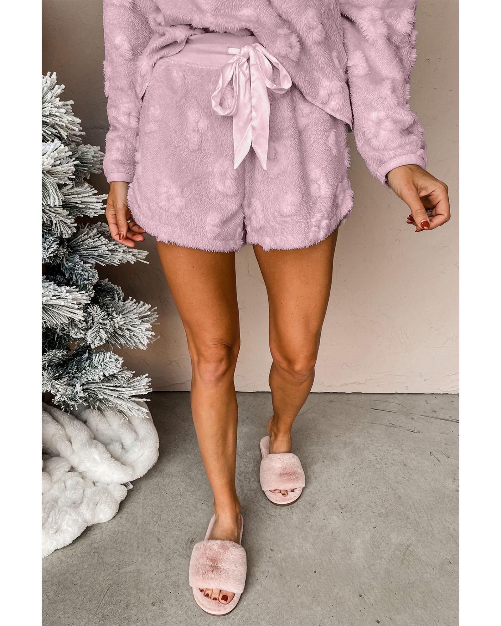 Lavendula Textured Leopard Fleece Loose Two Piece Lounge Set - L 3