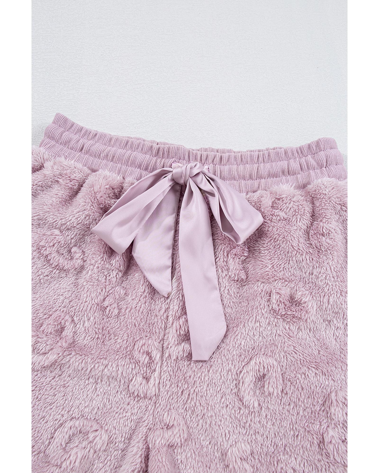 Lavendula Textured Leopard Fleece Loose Two Piece Lounge Set - L 6