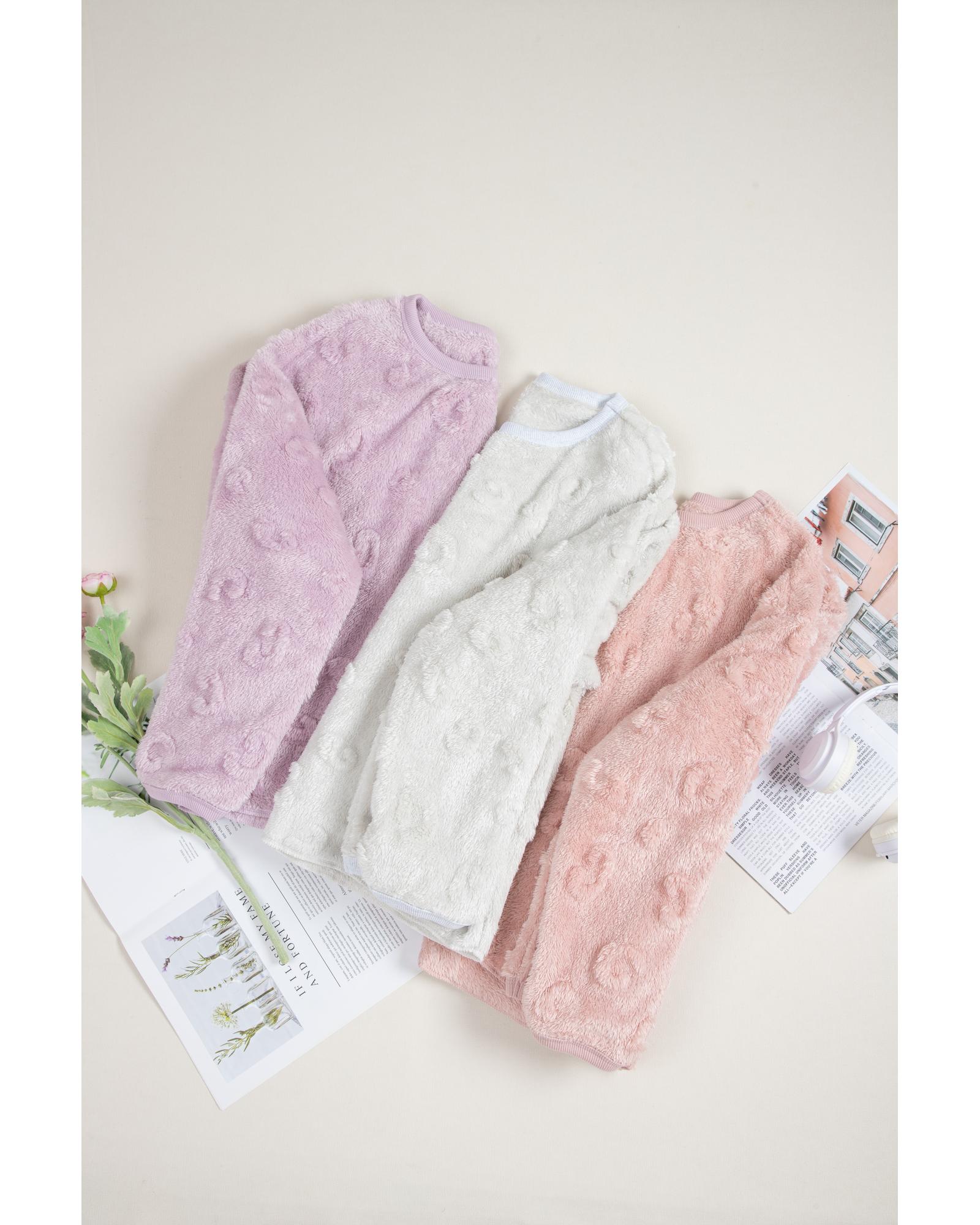 Lavendula Textured Leopard Fleece Loose Two Piece Lounge Set - L 8
