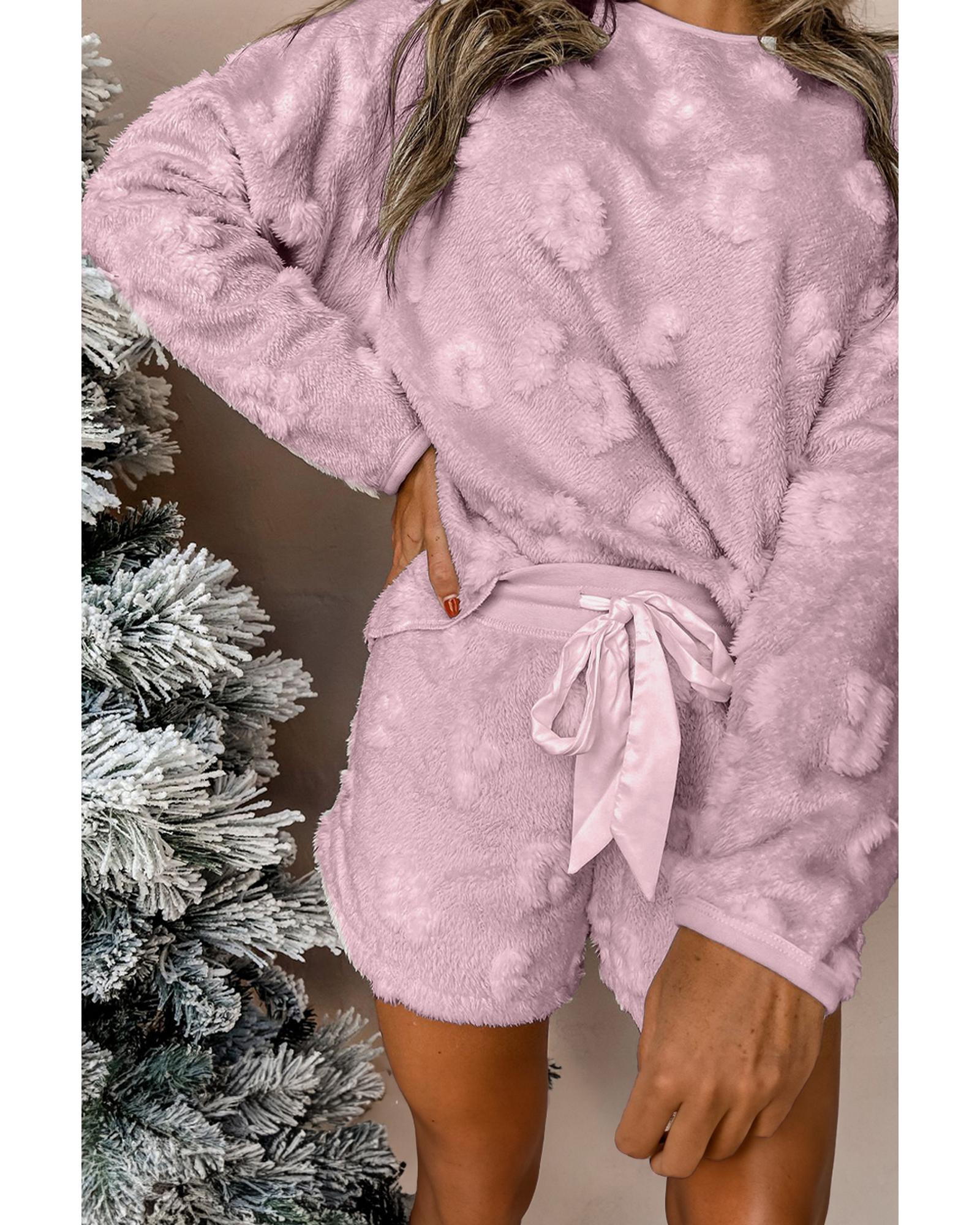 Lavendula Textured Leopard Fleece Loose Two Piece Lounge Set - XL