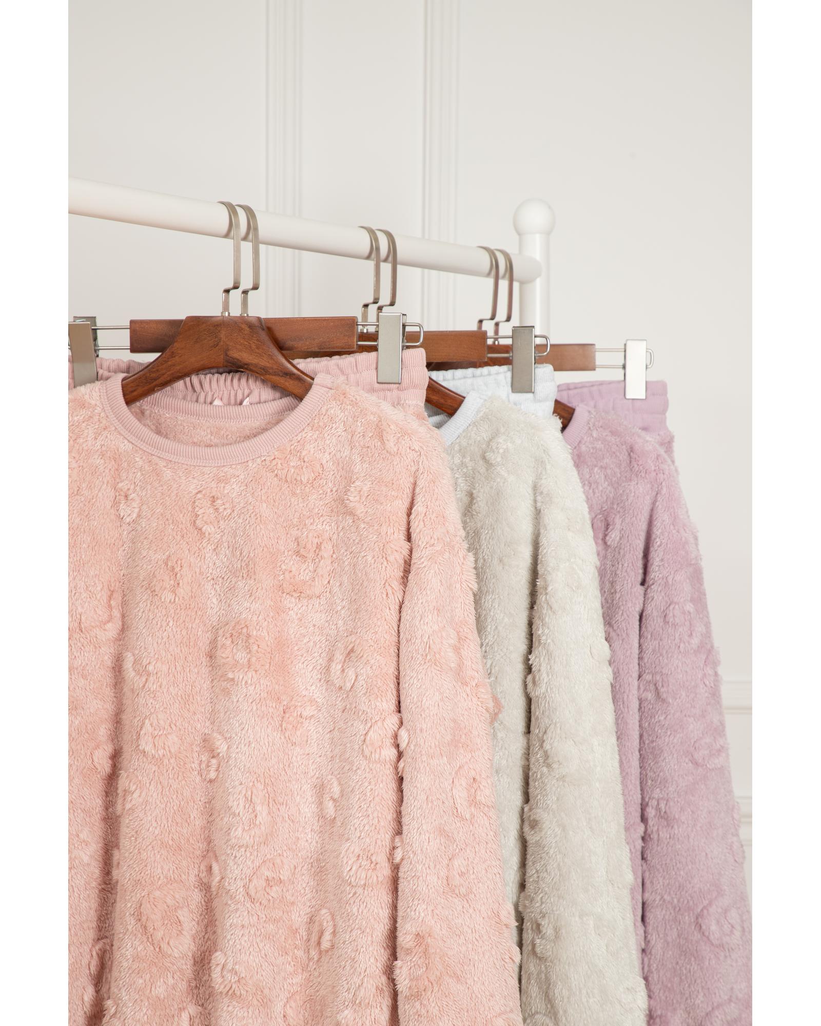 Lavendula Textured Leopard Fleece Loose Two Piece Lounge Set - XL 7