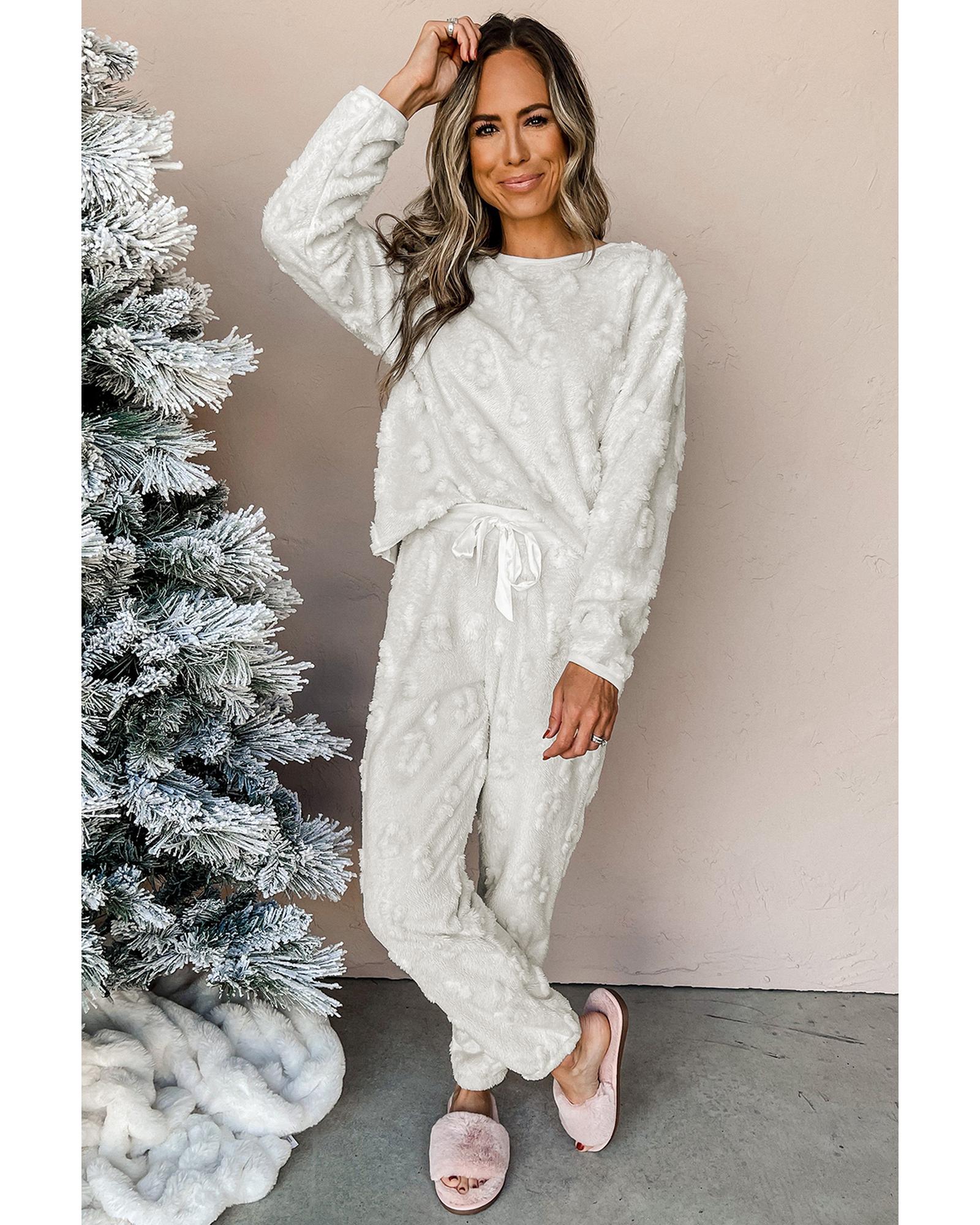 Light Grey Leopard Textured Loose Fit Fleece Lounge Set - XL