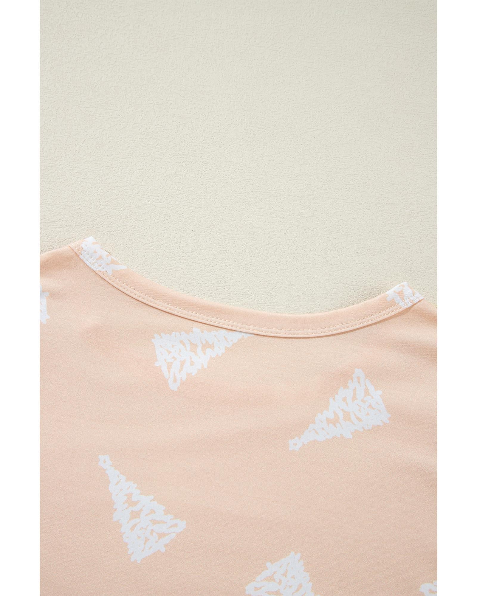 Apricot Christmas Tree Print Loose Fit Two Piece Pajama Set - L 4