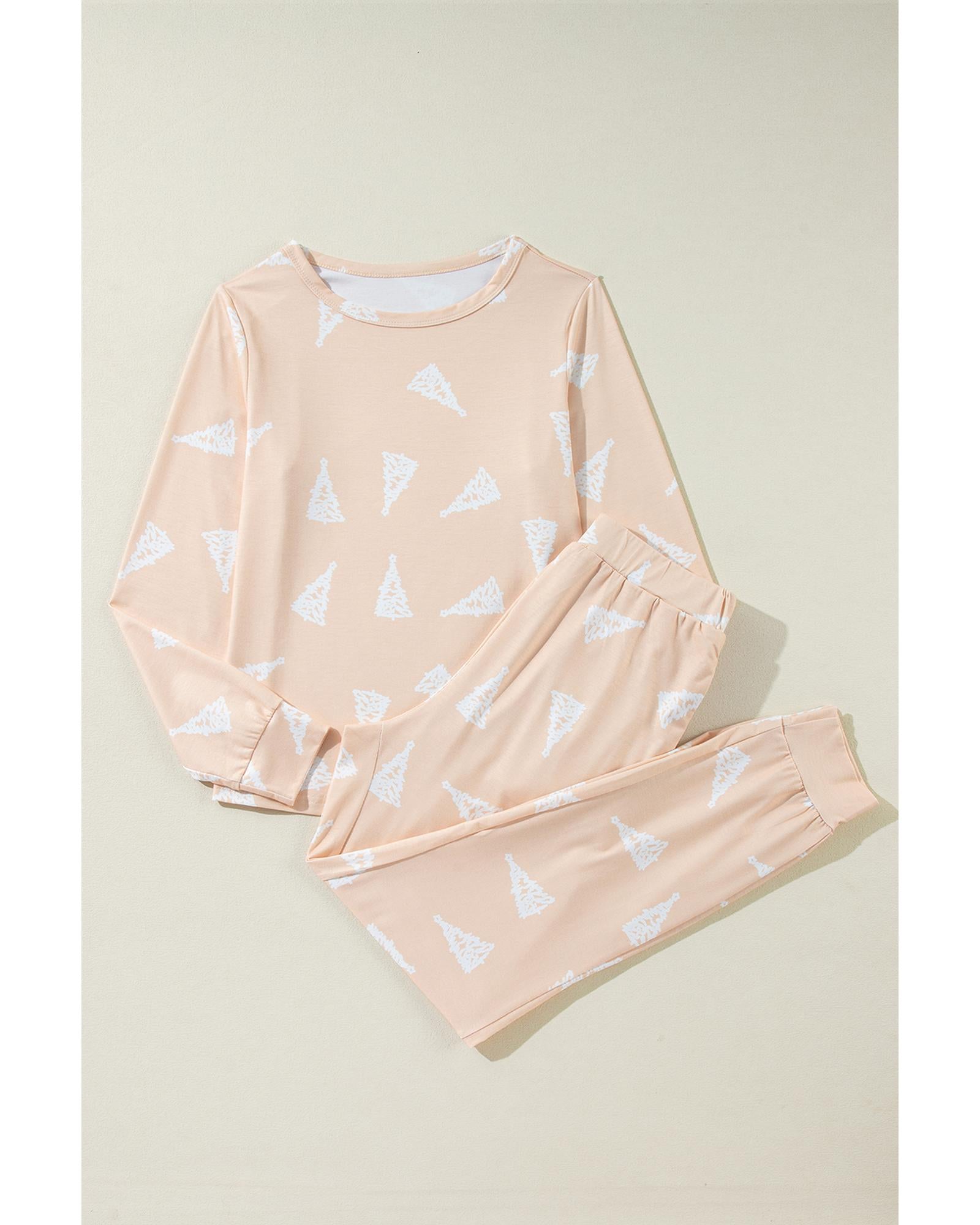 Apricot Christmas Tree Print Loose Fit Two Piece Pajama Set - XL 7