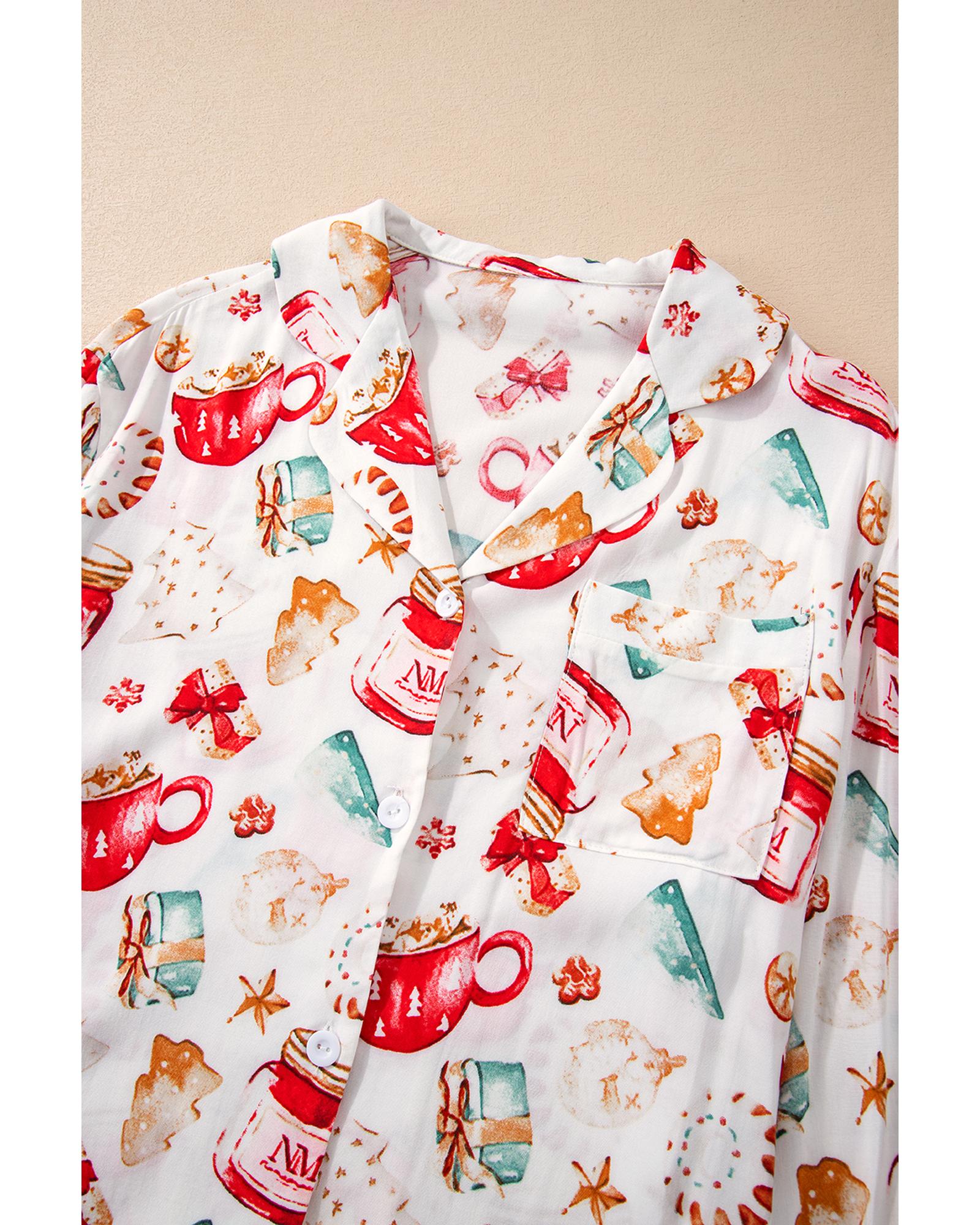 White Christmas Pattern Long Sleeve Shirt and Pants Pajama Set - XL 3