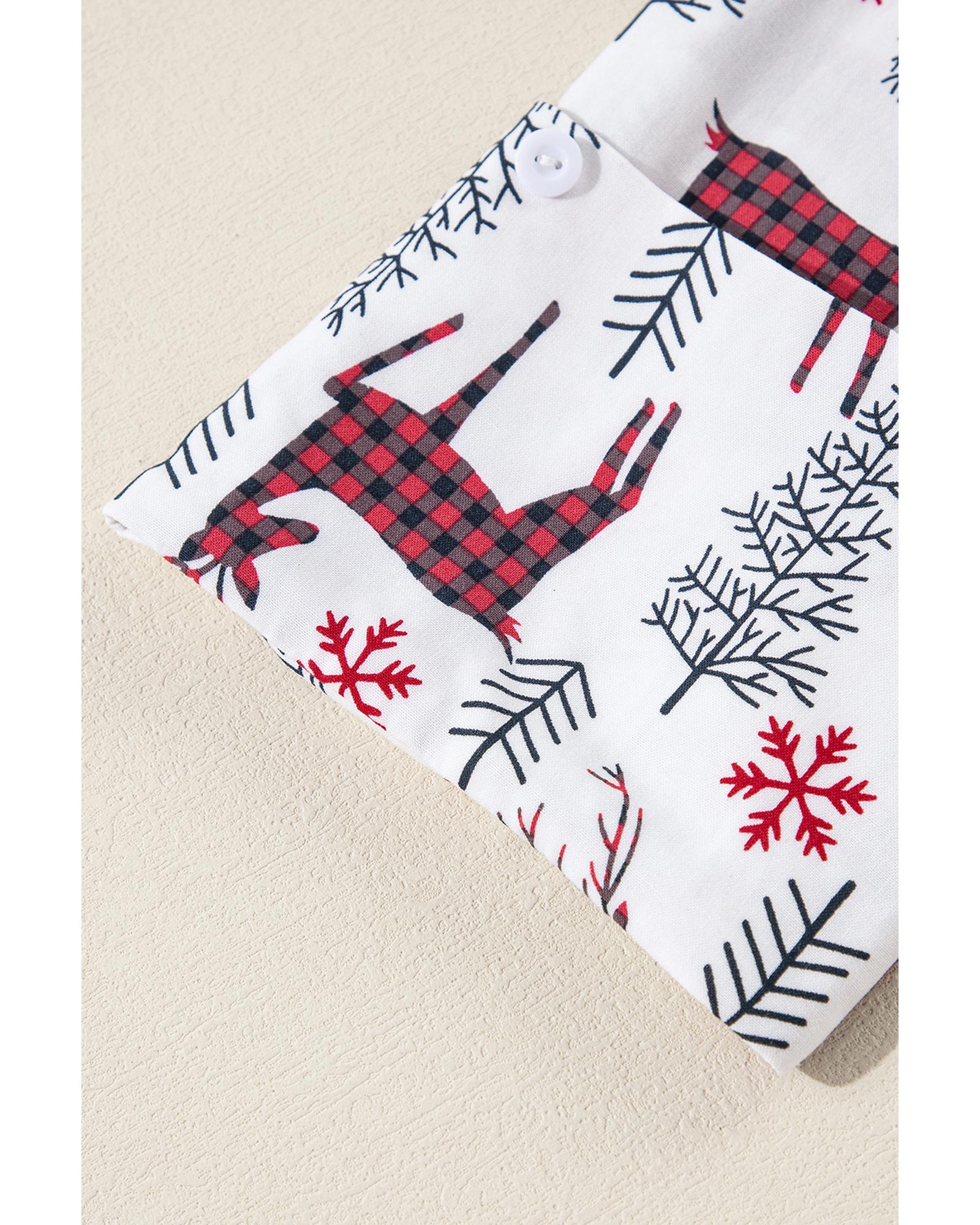 White Christmas Deer Printed Shirt and Shorts Lounge Set - M 5