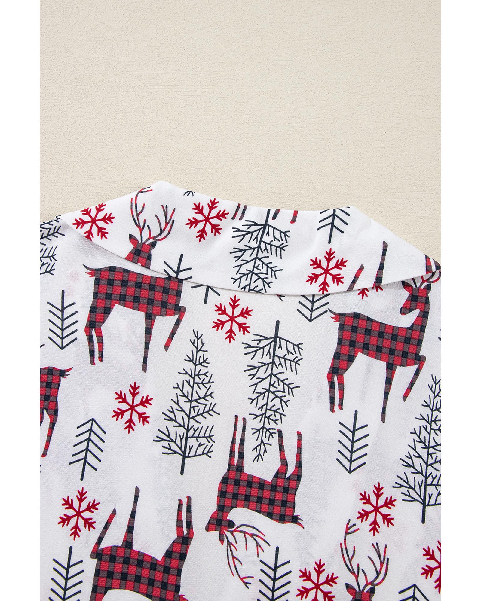 White Christmas Deer Printed Shirt and Shorts Lounge Set - M 7