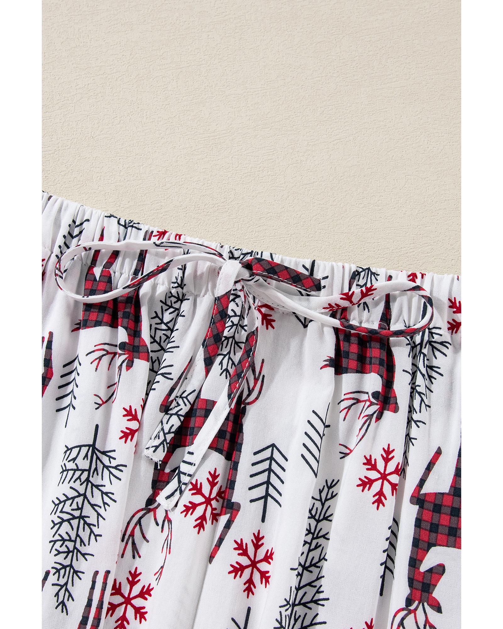 White Christmas Deer Printed Shirt and Shorts Lounge Set - XL 6
