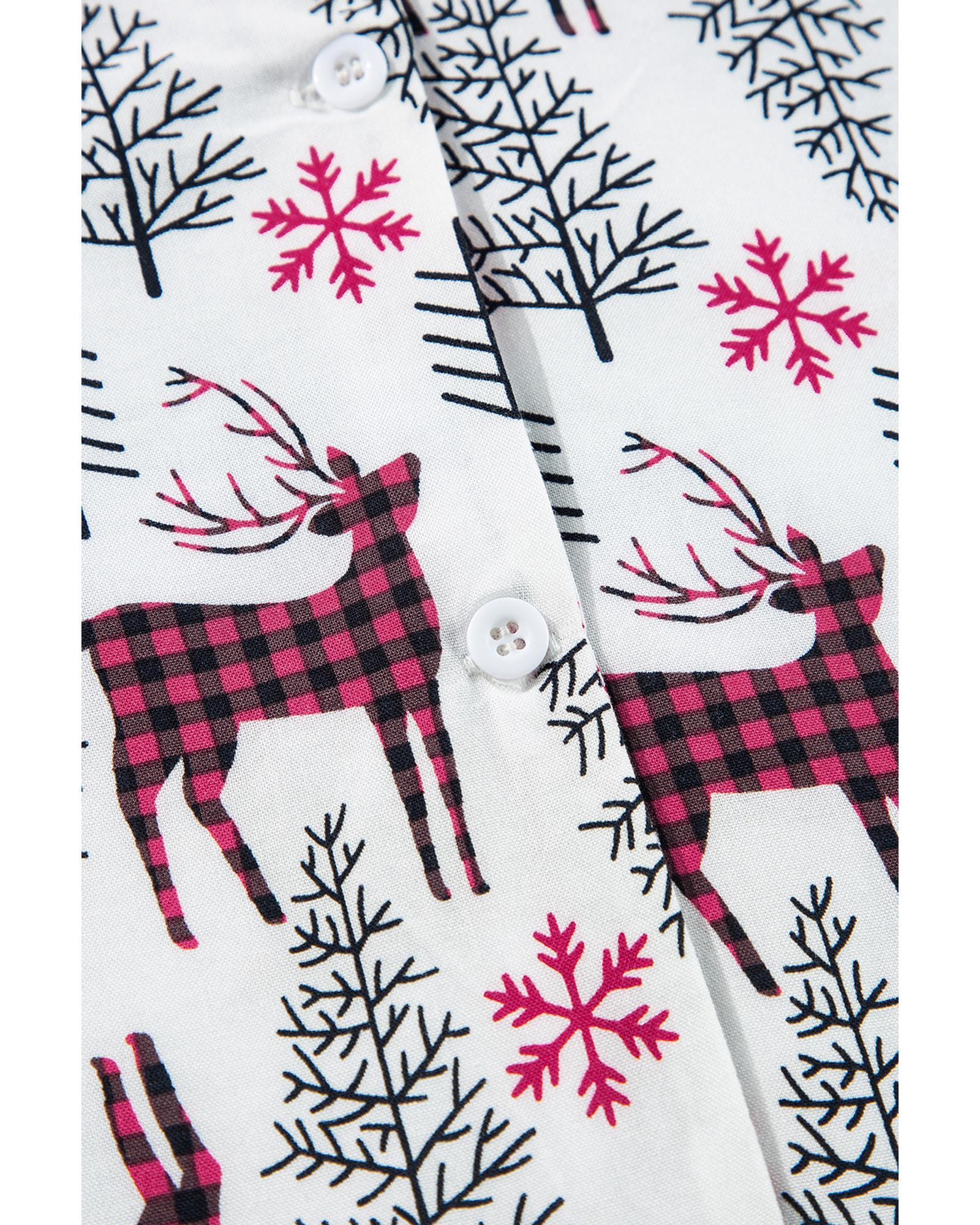 White Christmas Printed Shirt and Pants Pajama Set - S 8