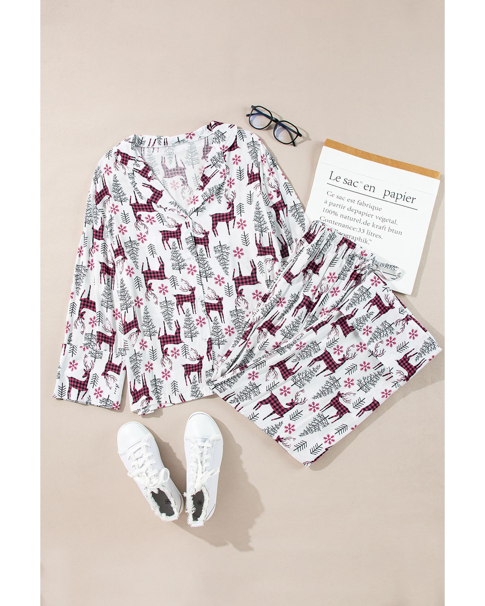 White Christmas Printed Shirt and Pants Pajama Set - XL 4