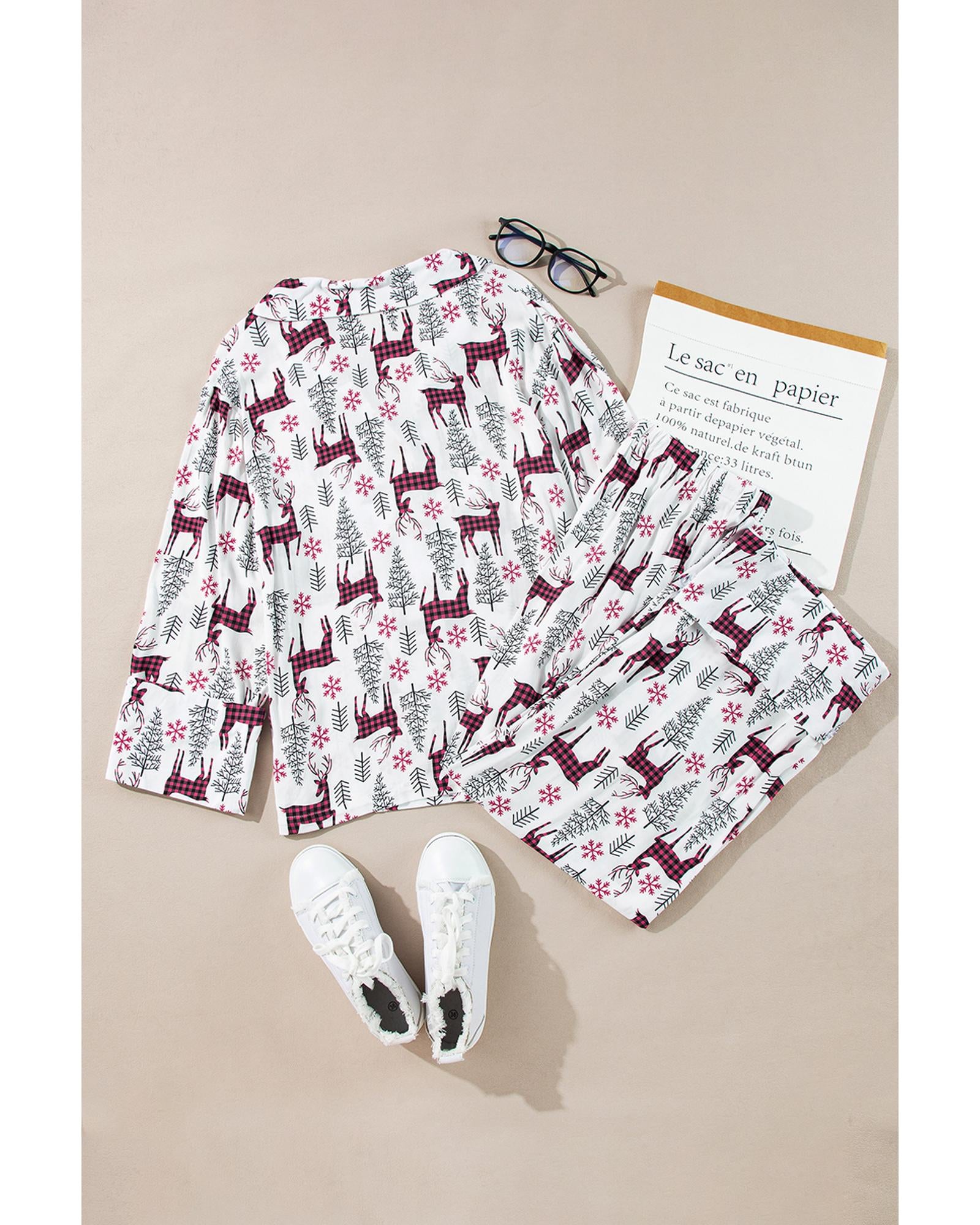 White Christmas Printed Shirt and Pants Pajama Set - XL 5
