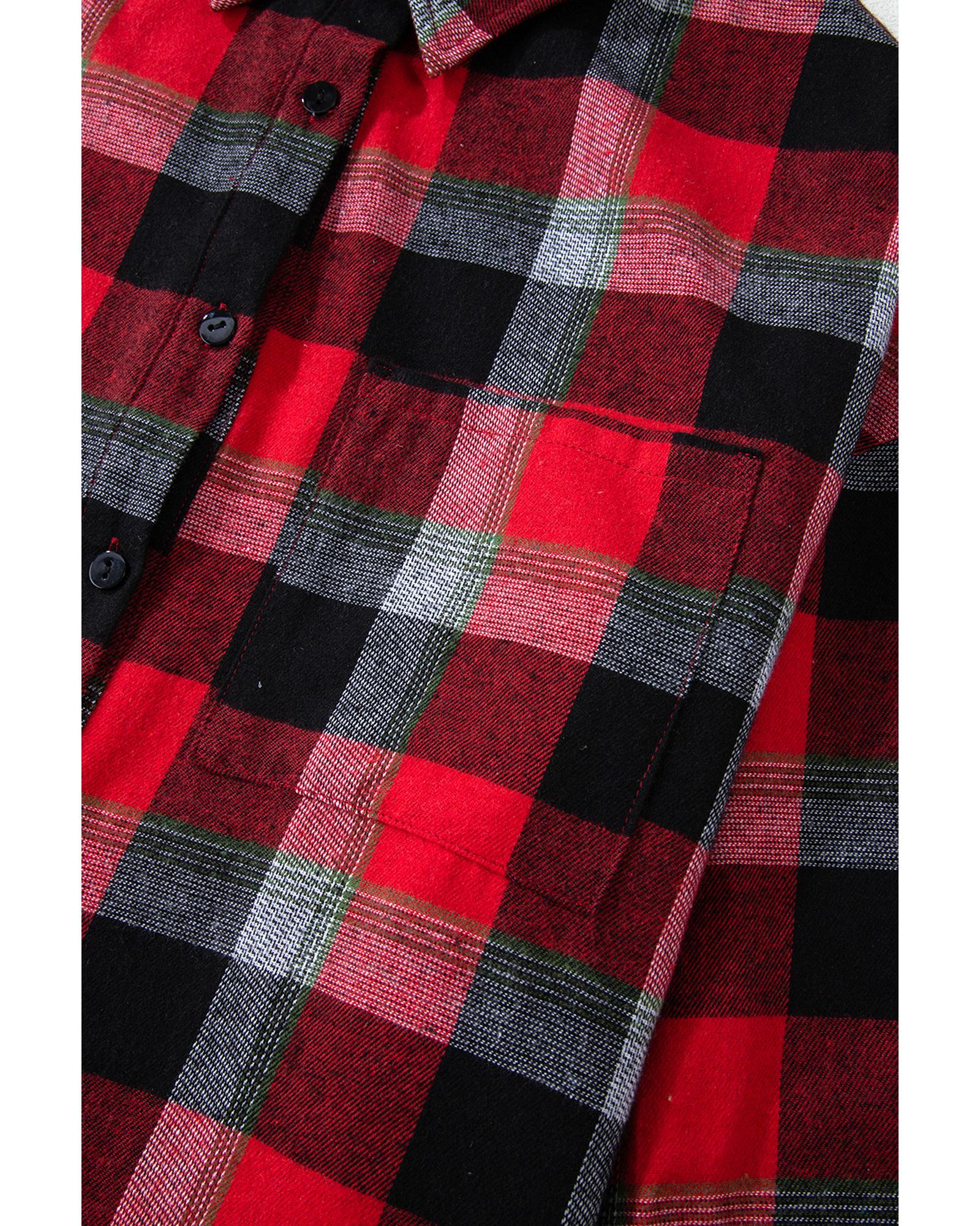 Red Christmas Checkered Pattern Loose Shirt and Pants Lounge Set - L 3